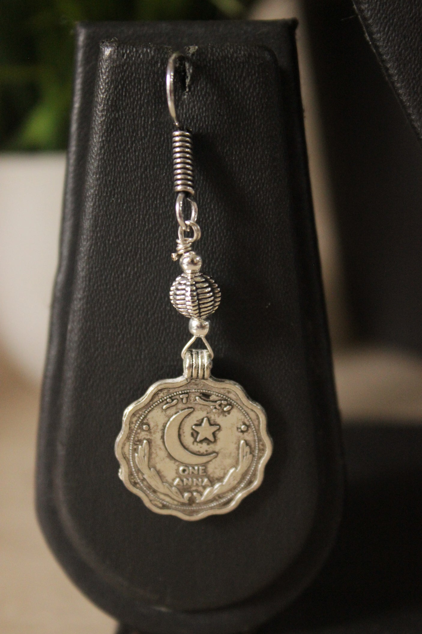 Moon and Star Stamped Metal Coins Braided with Black Fabric Threads Necklace Set