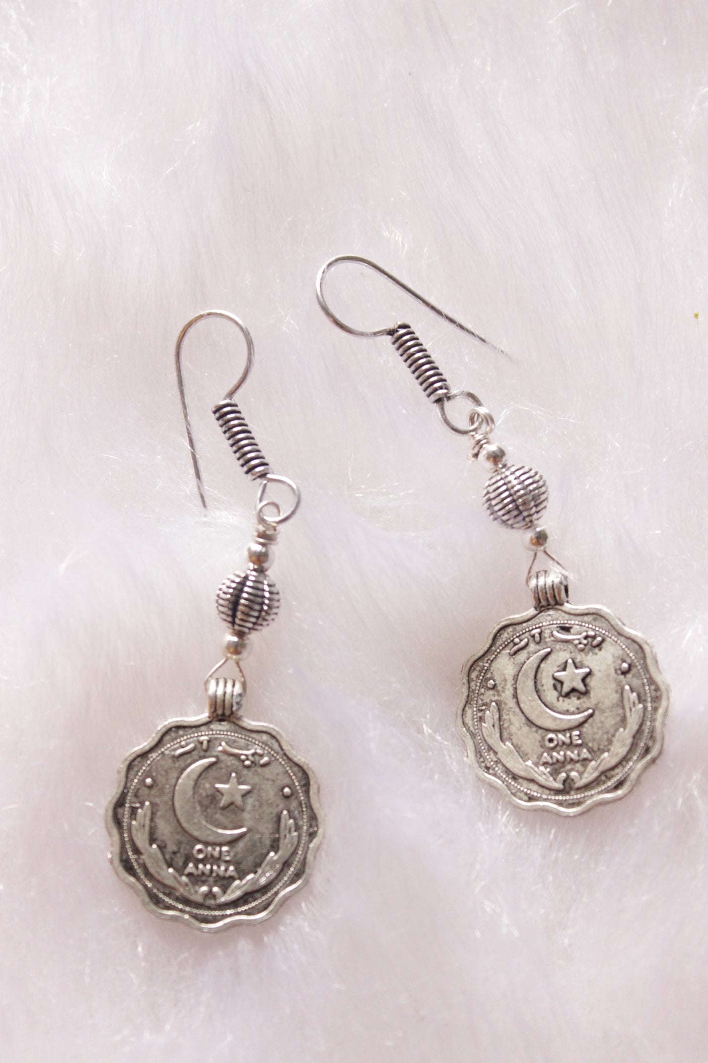 Moon and Star Stamped Metal Coins Braided with Black Fabric Threads Necklace Set