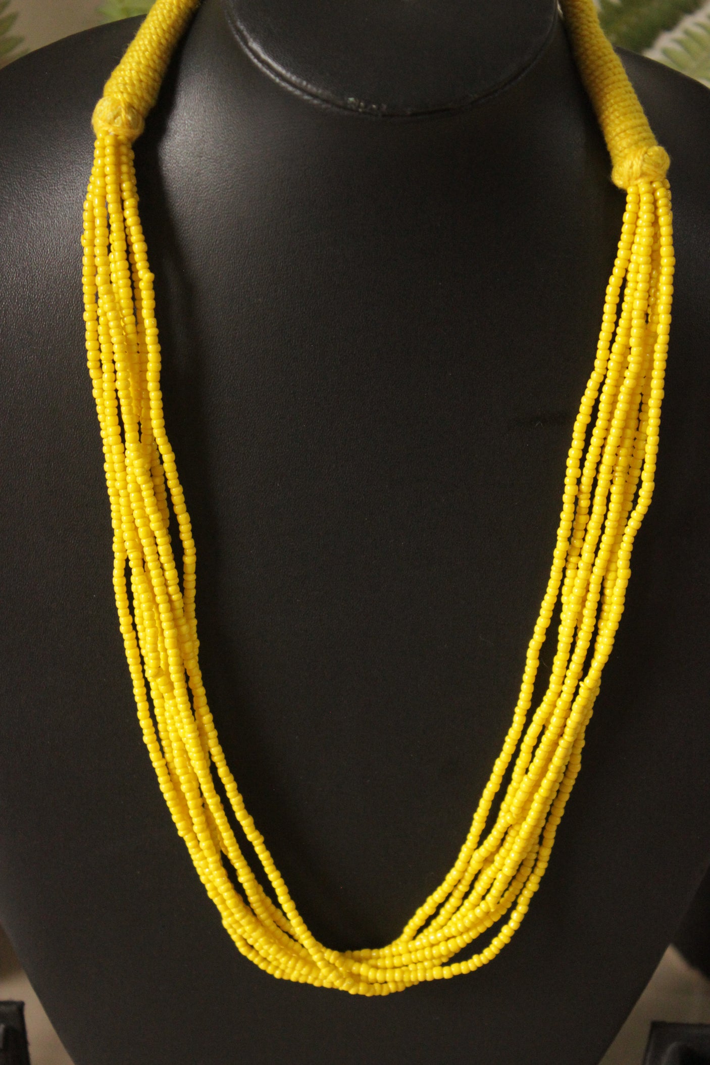 Yellow Beads Braided in Fabric Threads Necklace