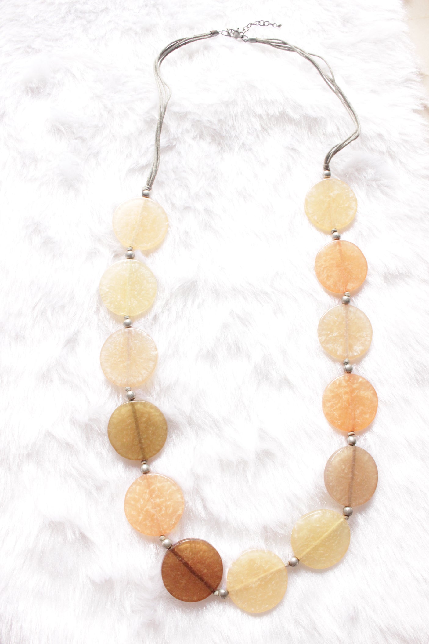 Circular Acrylic Beads Necklace with Adjustable Rope Closure