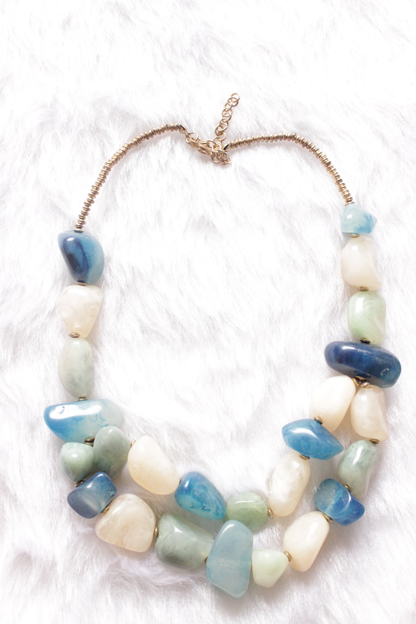 White and Shades of Blue Big Acrylic Beads 2 Layer Necklace