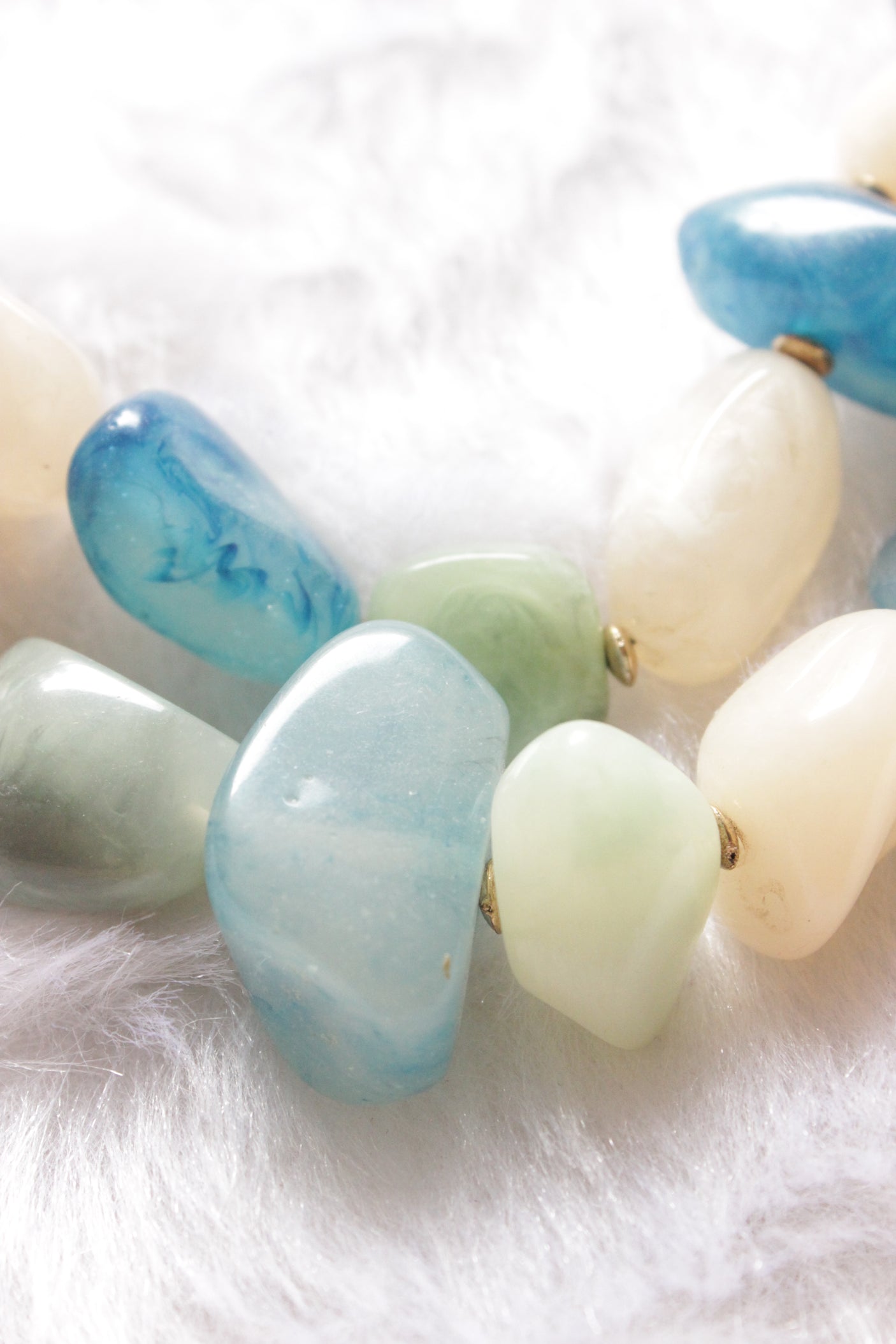 White and Shades of Blue Big Acrylic Beads 2 Layer Necklace