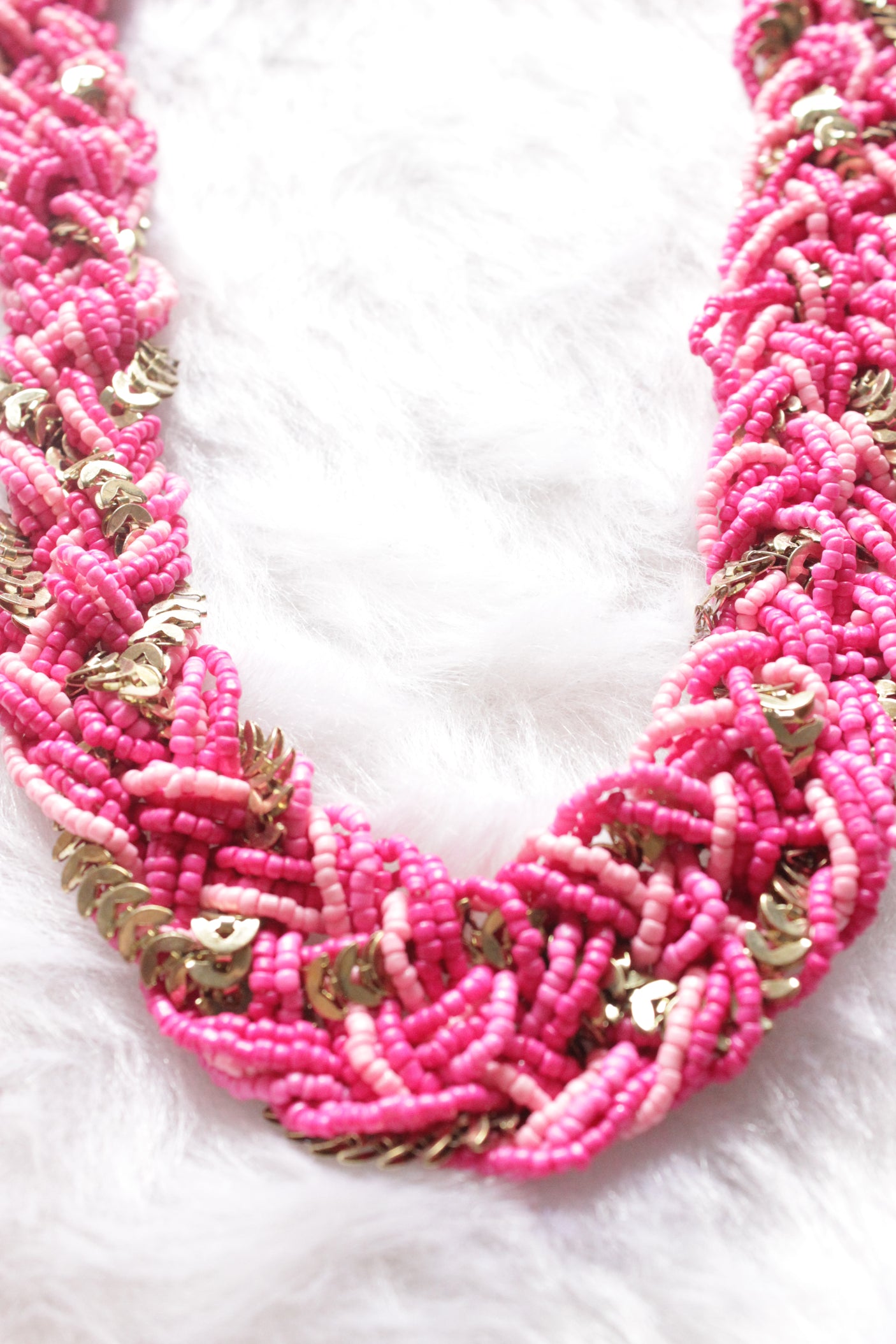 Shades of Pink Mesh Braided Beads Handmade Necklace
