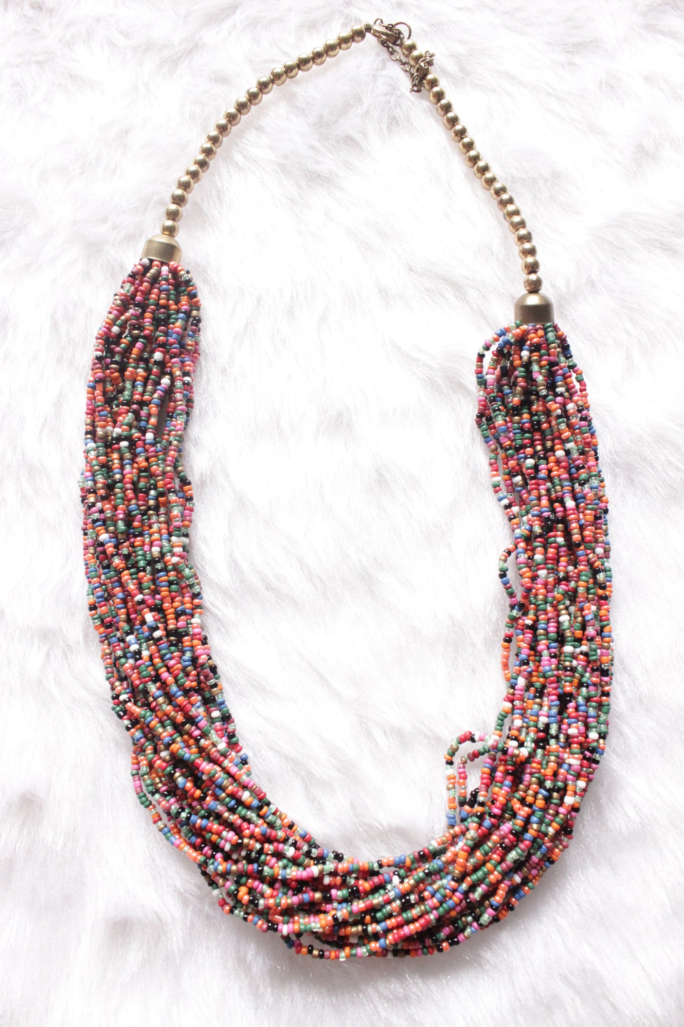 Multi-Layer Hand Braided Beads Long Necklace