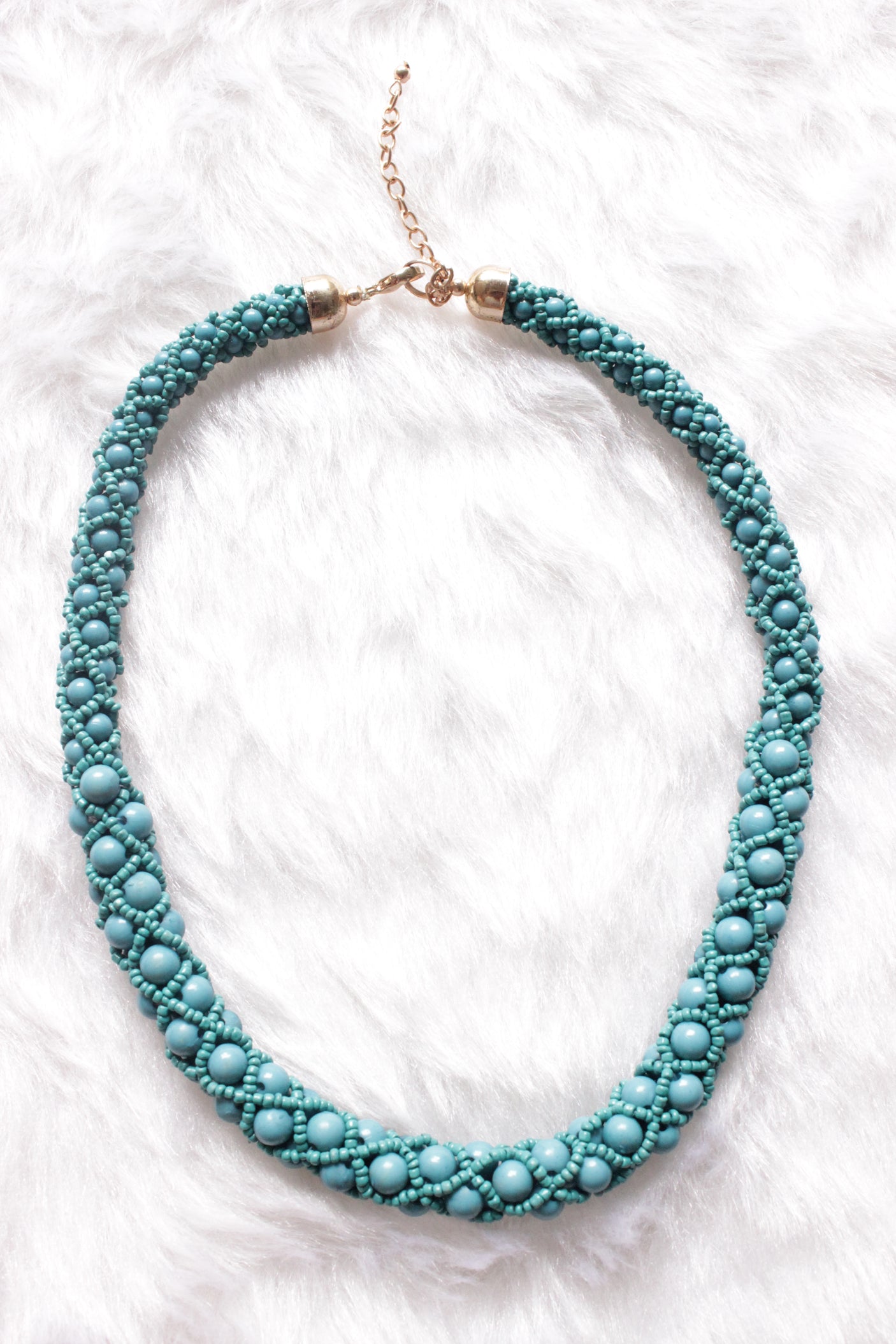 Turquoise Beads Braided Choker Necklace