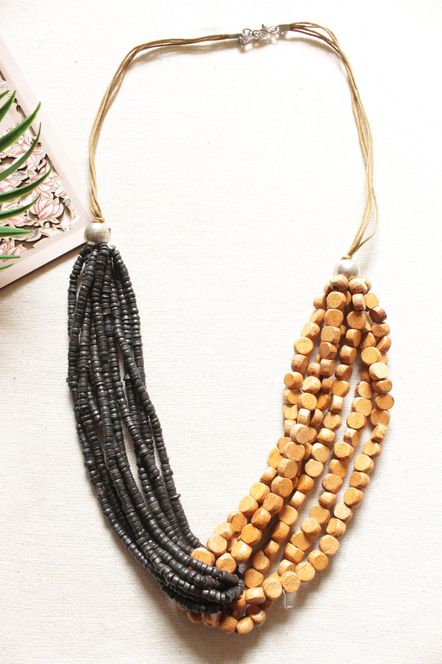 Half and Half Black and Brown Wooden Beads Handmade Necklace