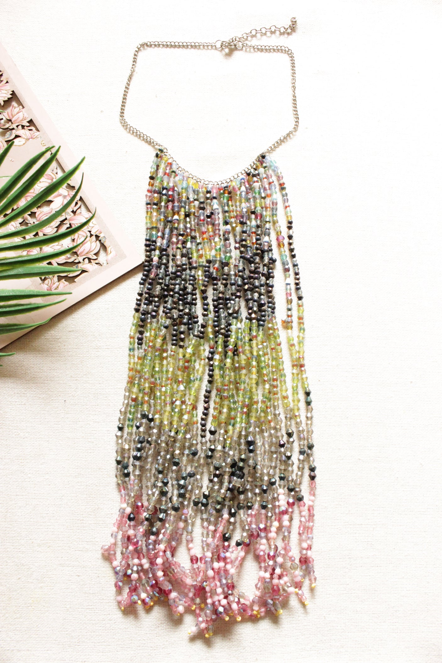 Multi-Color Glass Beads Hand Braided Long Multi-Layer Choker Necklace