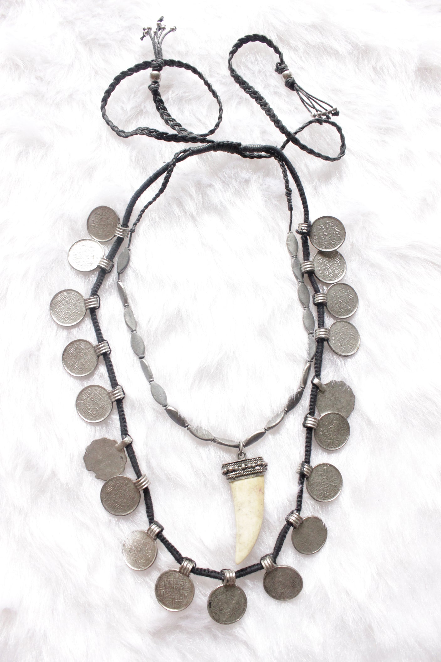 Vintage Stamped Metal Coins 2 Layer Long Necklace