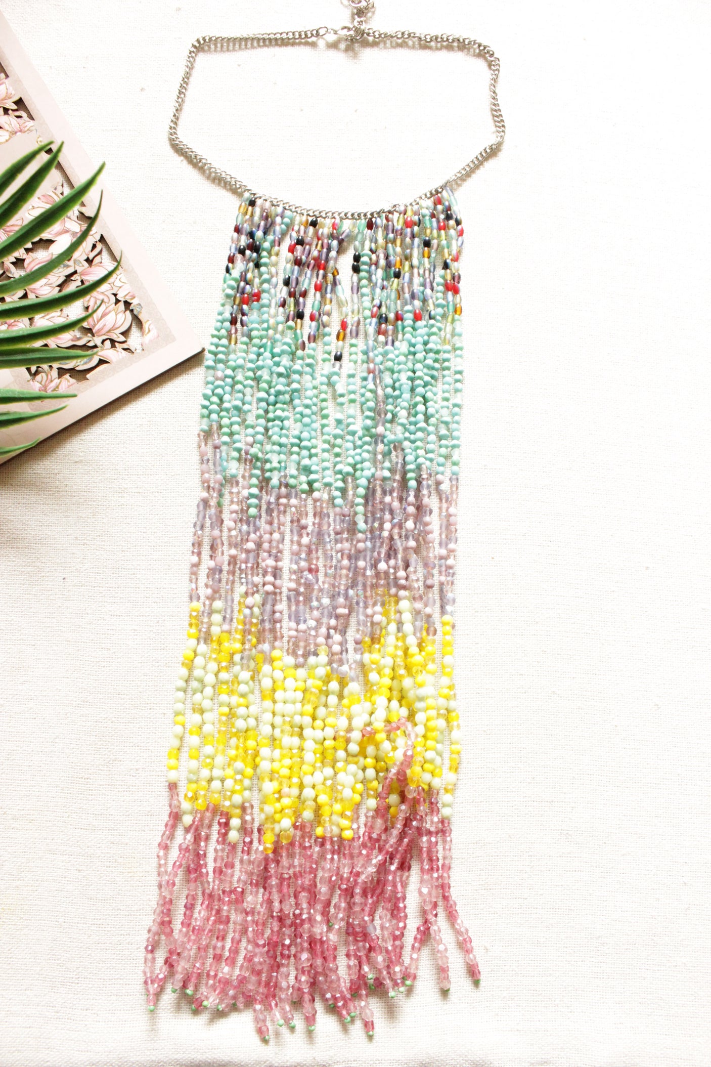 Multi-Color Glass Beads Hand Braided Long Multi-Layer Choker Necklace