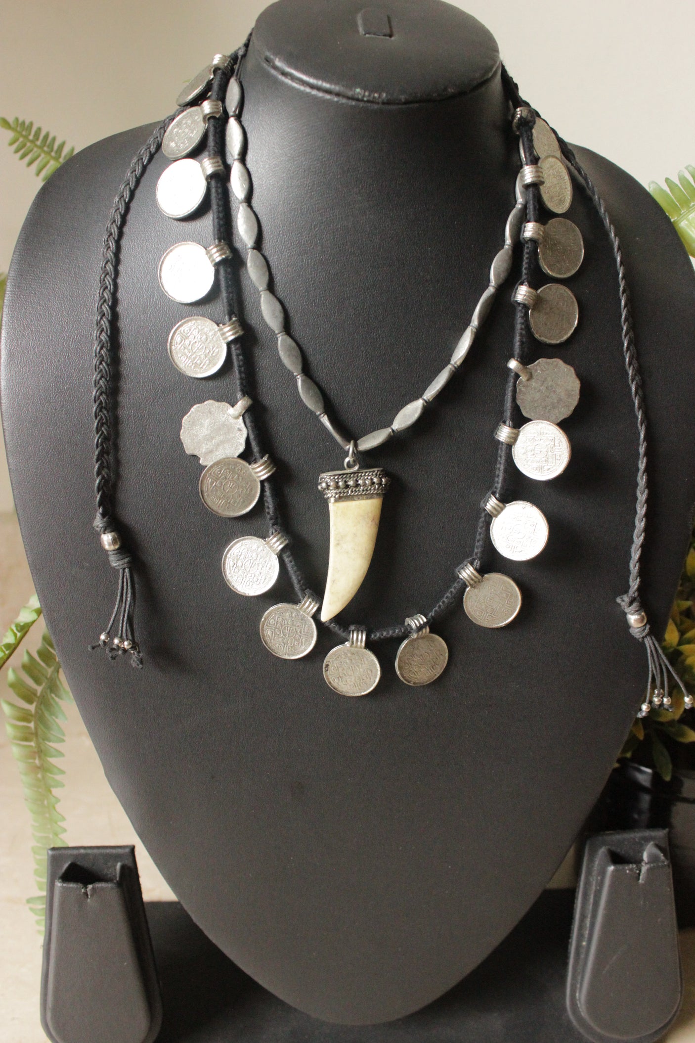 Vintage Stamped Metal Coins 2 Layer Long Necklace