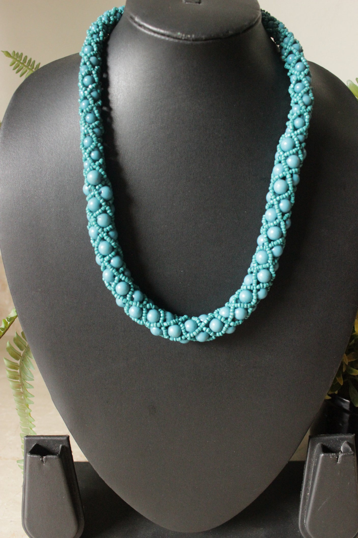 Turquoise Beads Braided Choker Necklace