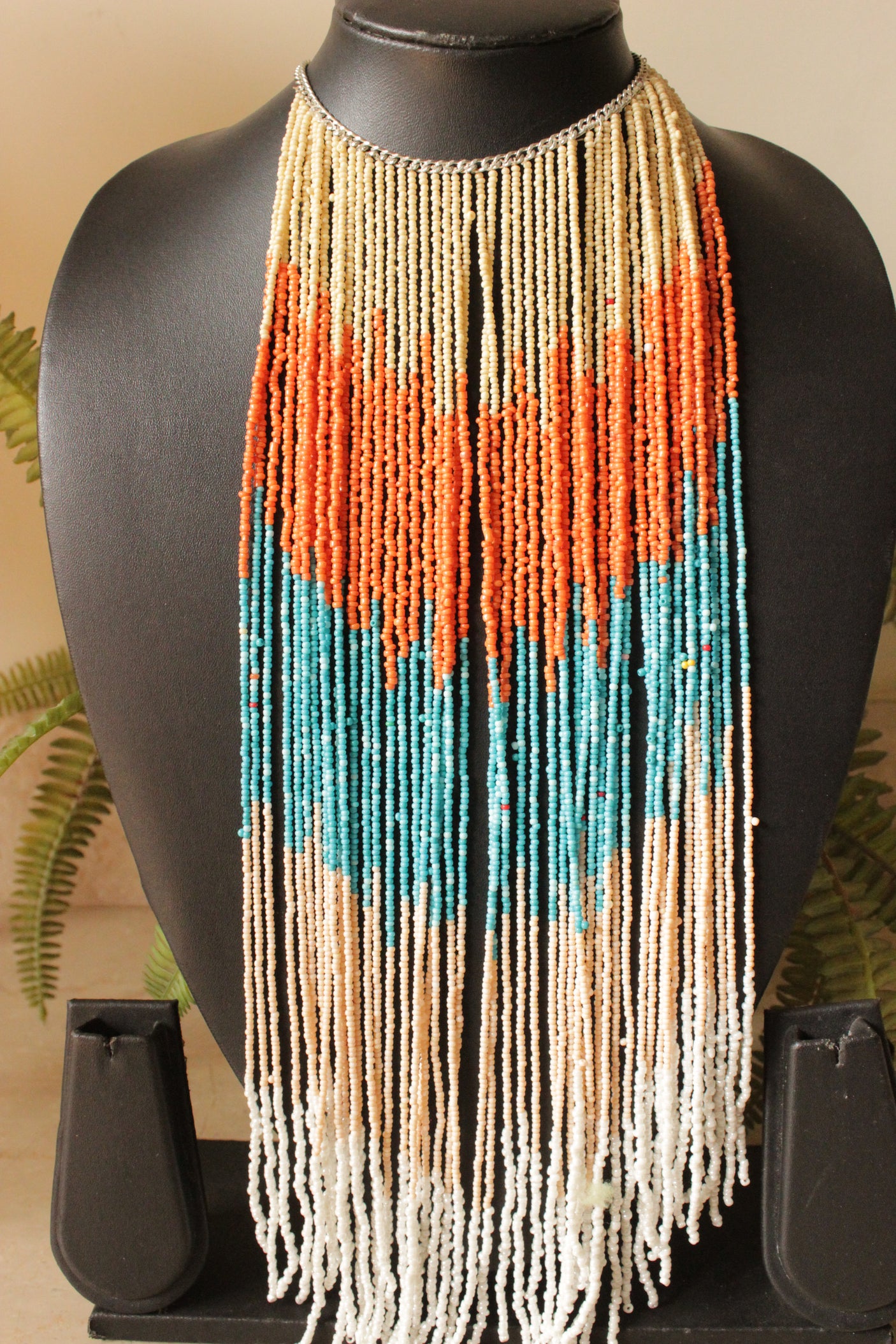 Multi-Color Earthy Shades Beads Hand Braided Long Multi-Layer Choker Necklace
