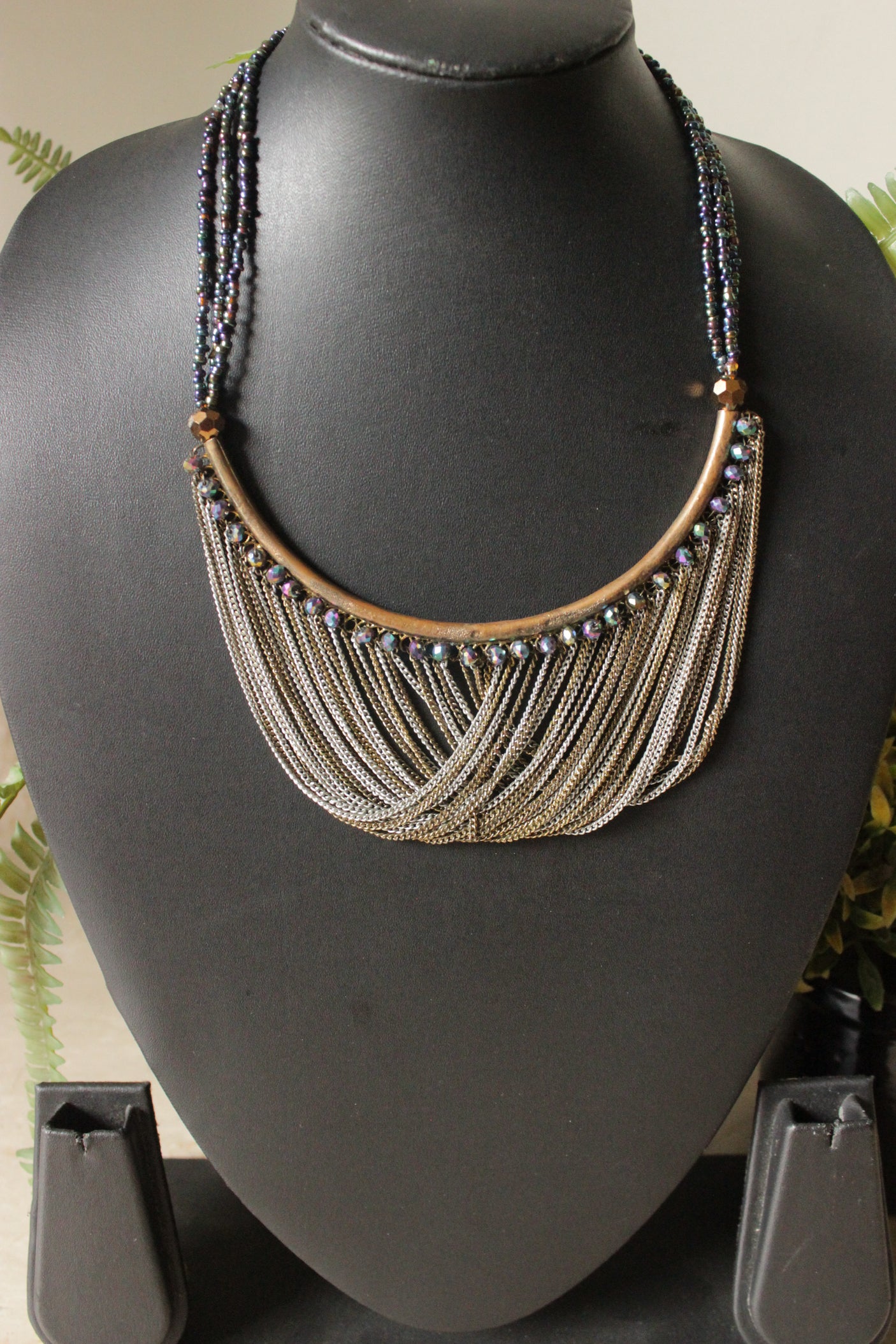 Hasli Style Long Necklace with Metal Chains and Beads