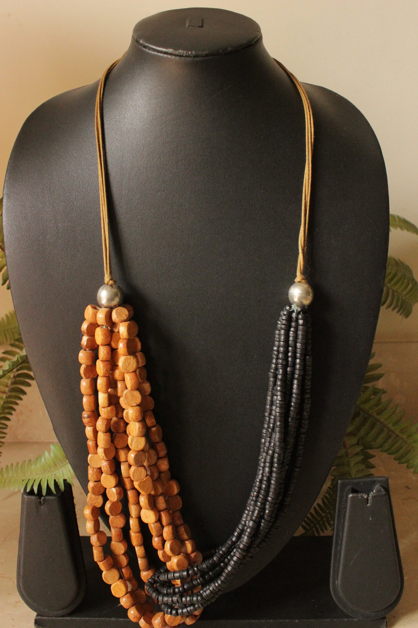 Half and Half Black and Brown Wooden Beads Handmade Necklace