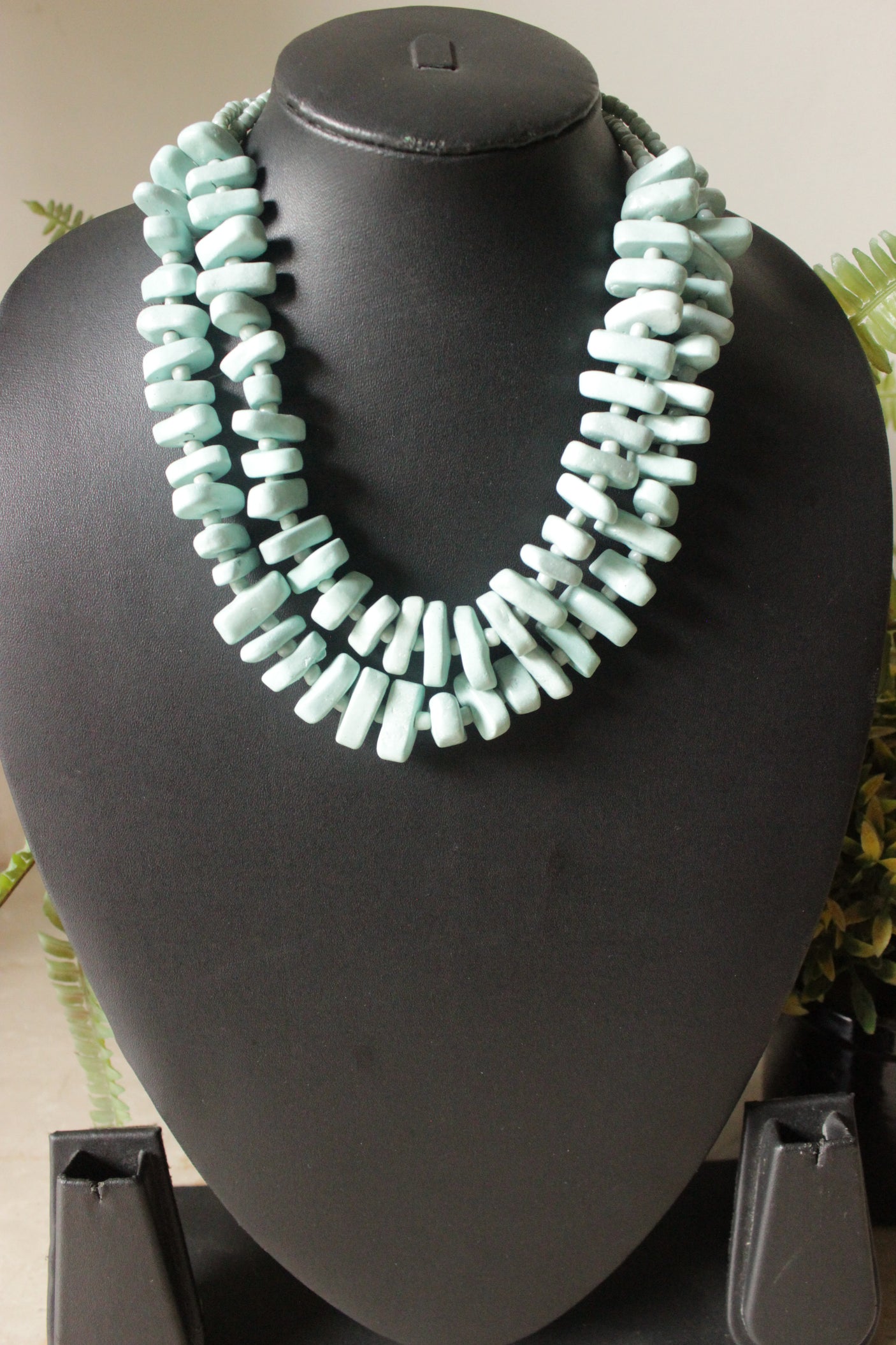 Turquoise Abstract Shape Clay Beads 2 Layer Necklace