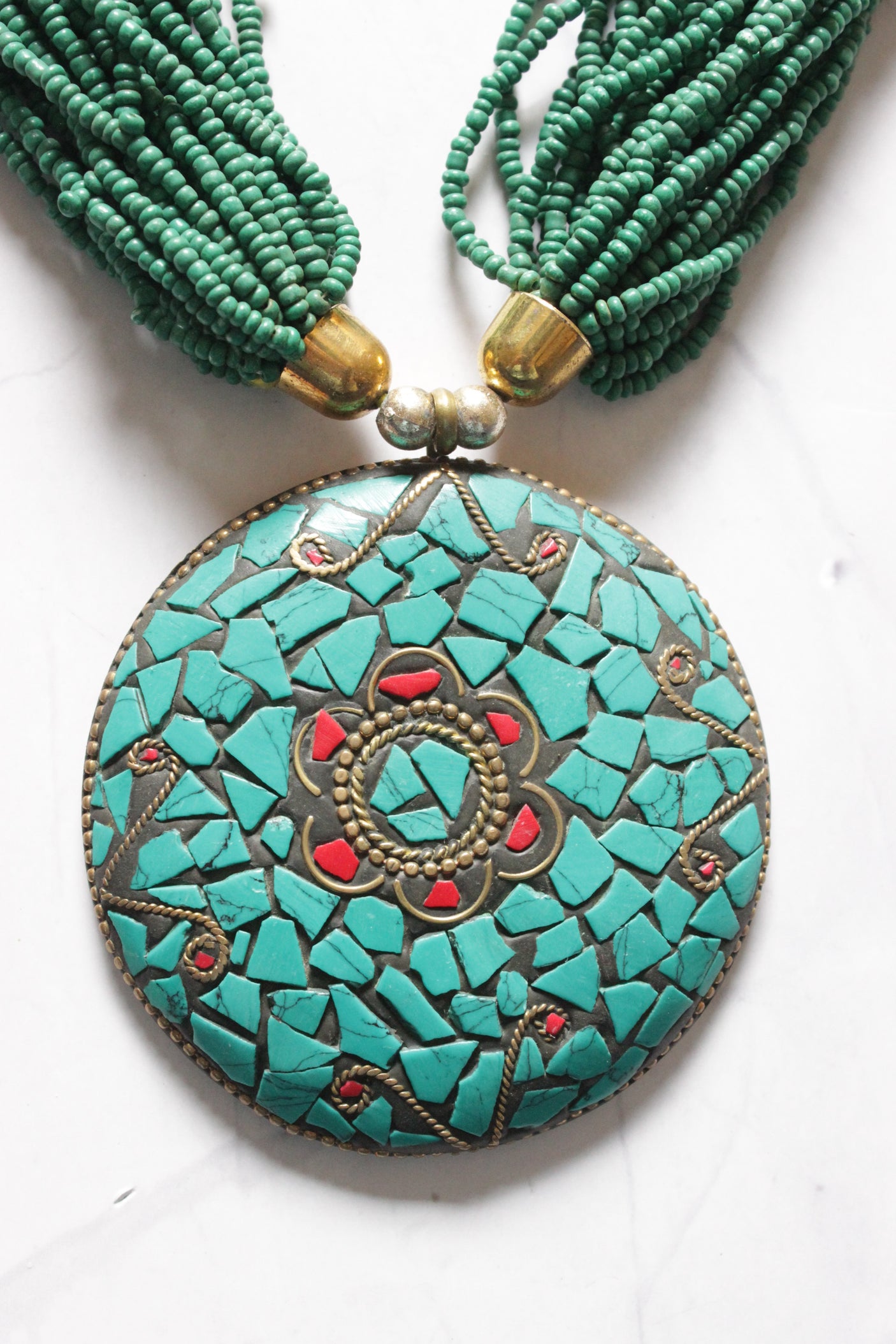 Green and Turquoise Multi-Layer Beaded Tibetan Necklace
