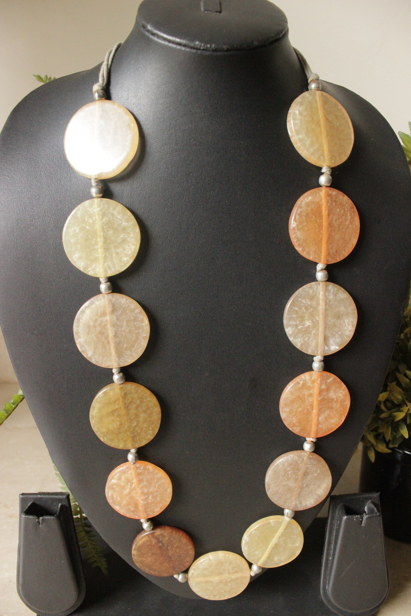 Circular Acrylic Beads Necklace with Adjustable Rope Closure