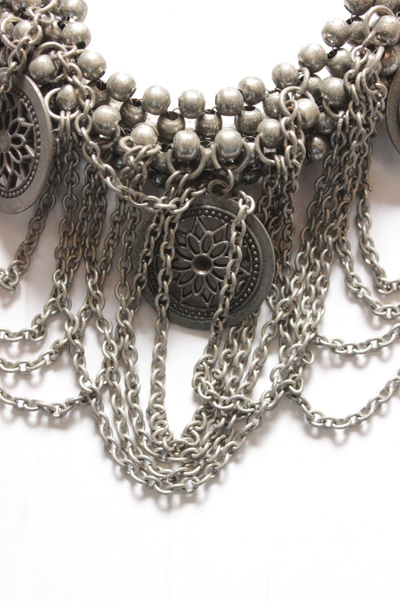 Ghungroo Beads and Metal Chain Strings Oxidised Finished Necklace