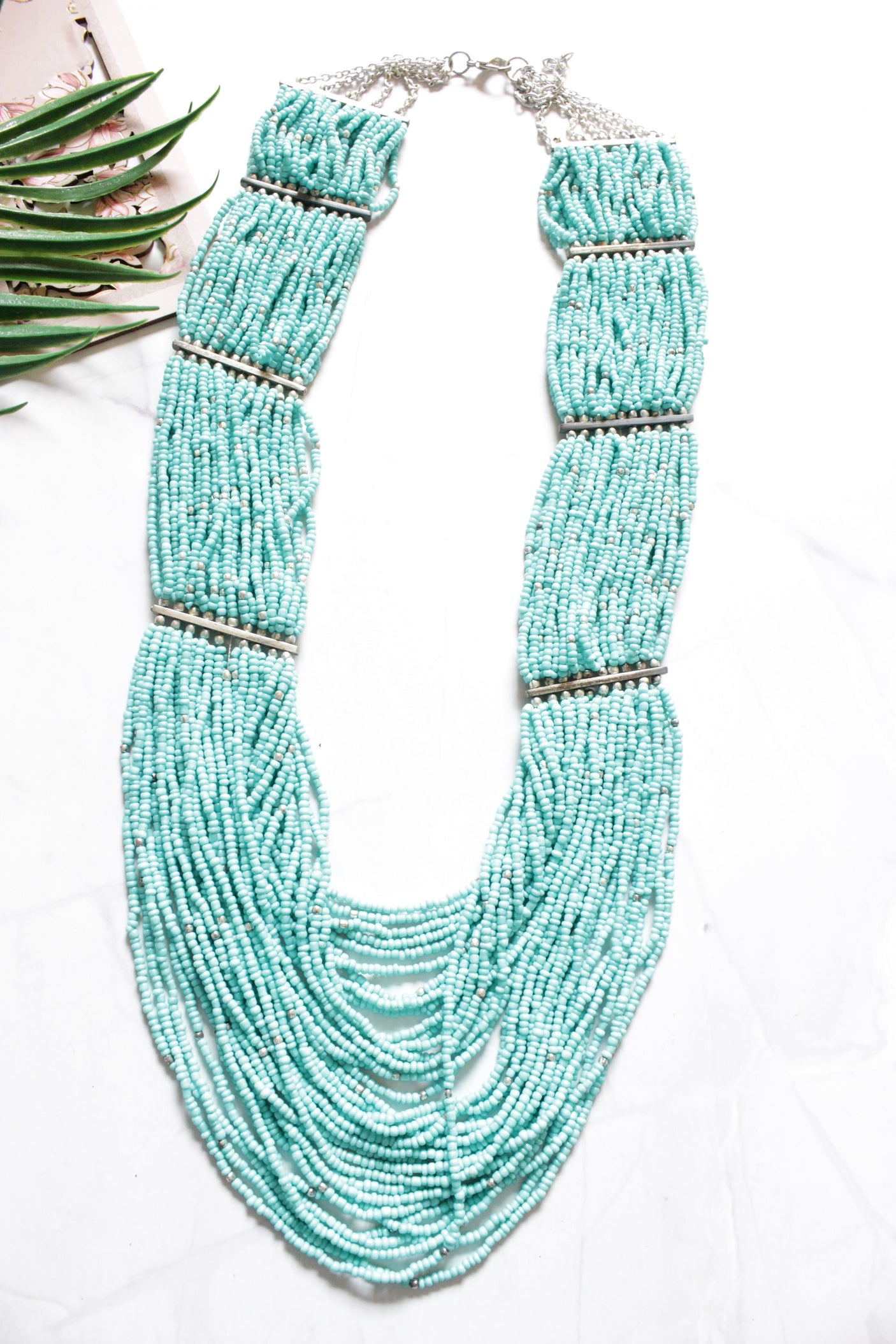 Multi-Layer Blue Hand Braided Beads Necklace