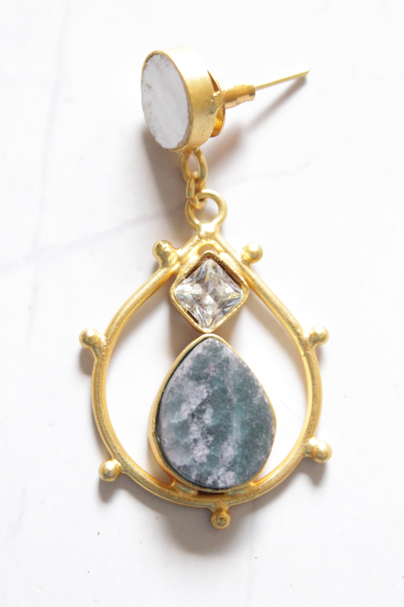 Natural Gemstones Embedded Gold Toned Brass Earrings