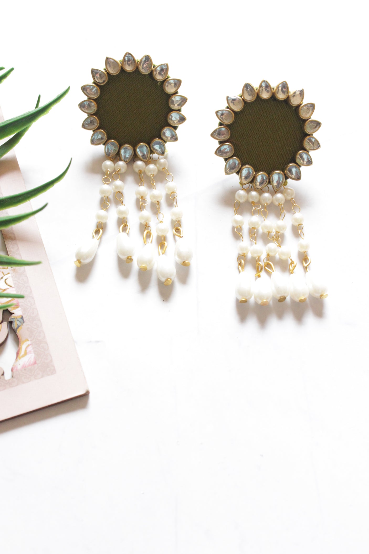 Fabric and Kundan Work Pendant with Bead Chains and Statement Earrings Choker Necklace