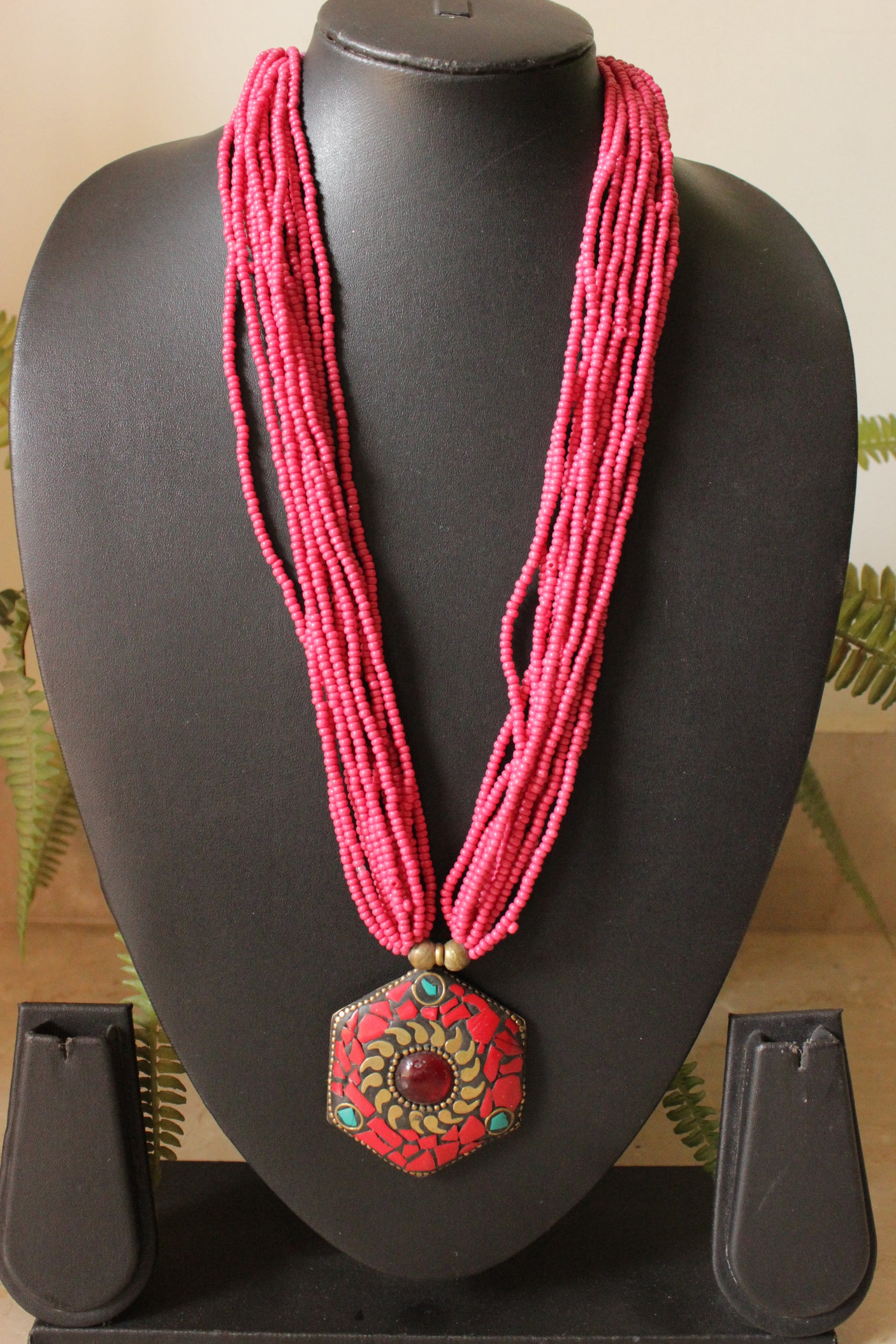 Shades of Red Multi-Layer Beaded Tibetan Necklace