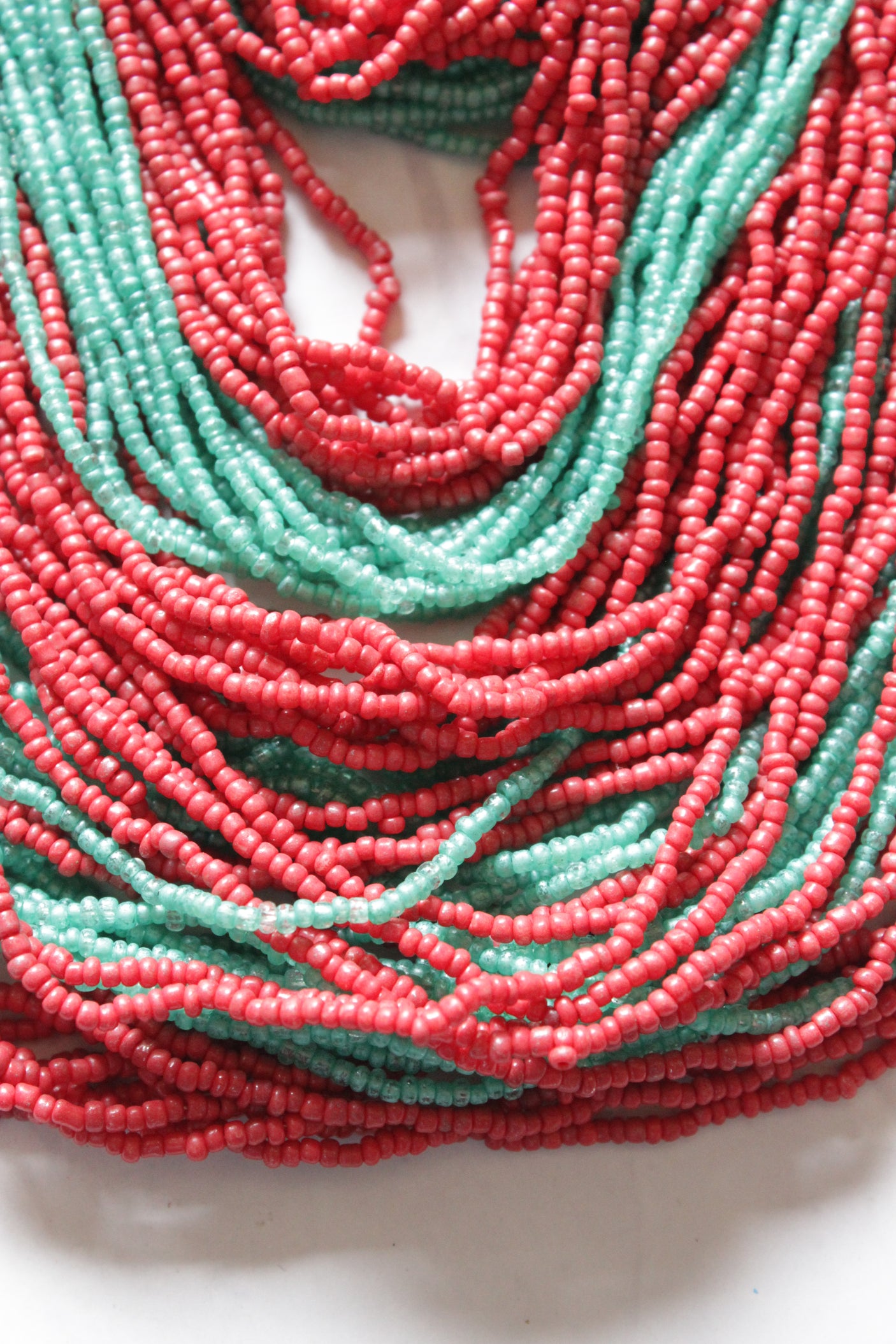 Turquoise and Red Multi-Layer Hand Braided Necklace with Button Closure