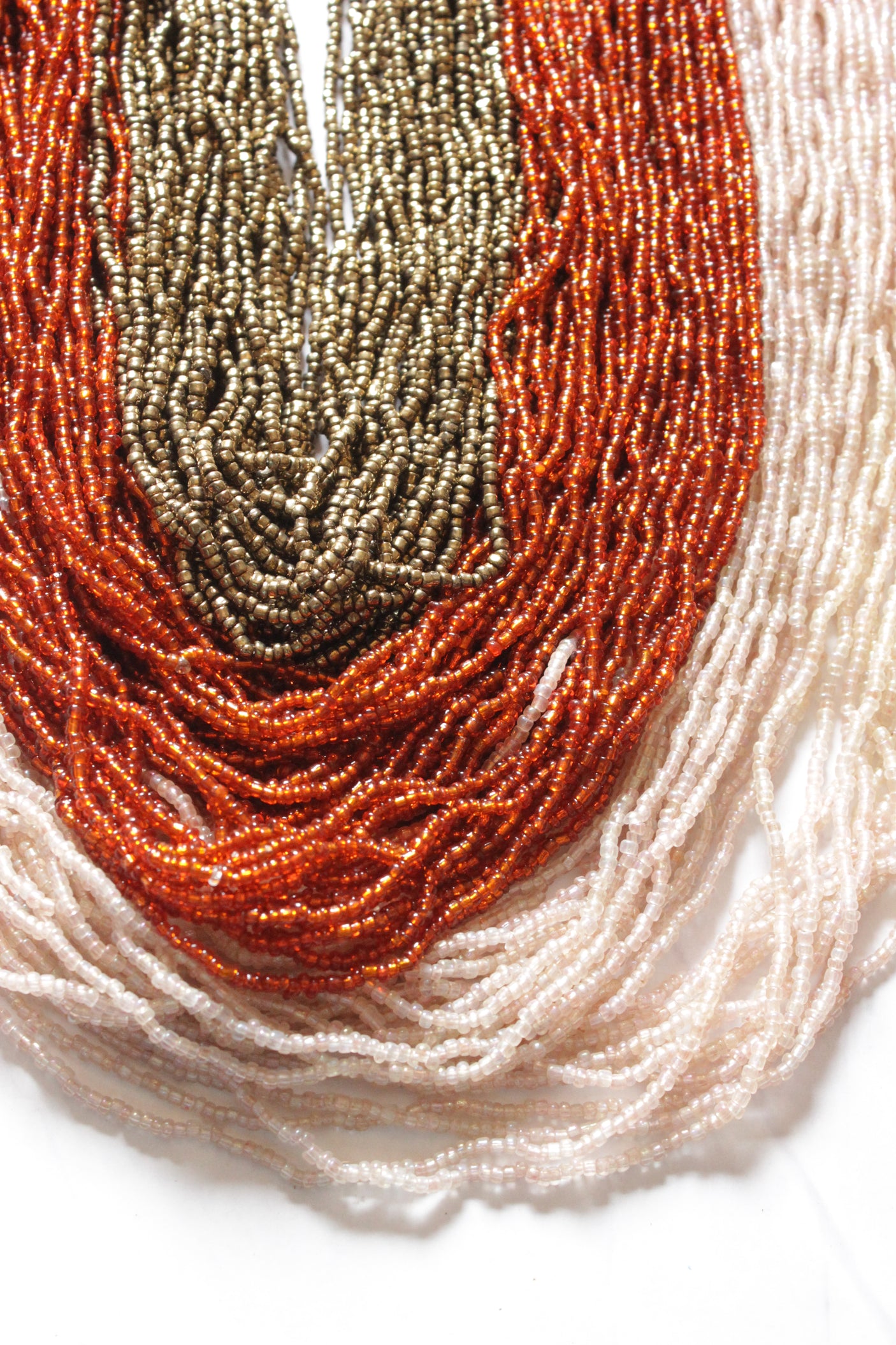 Bronze, Orange and Ivory Multi-Layer Hand Braided Necklace with Button Closure