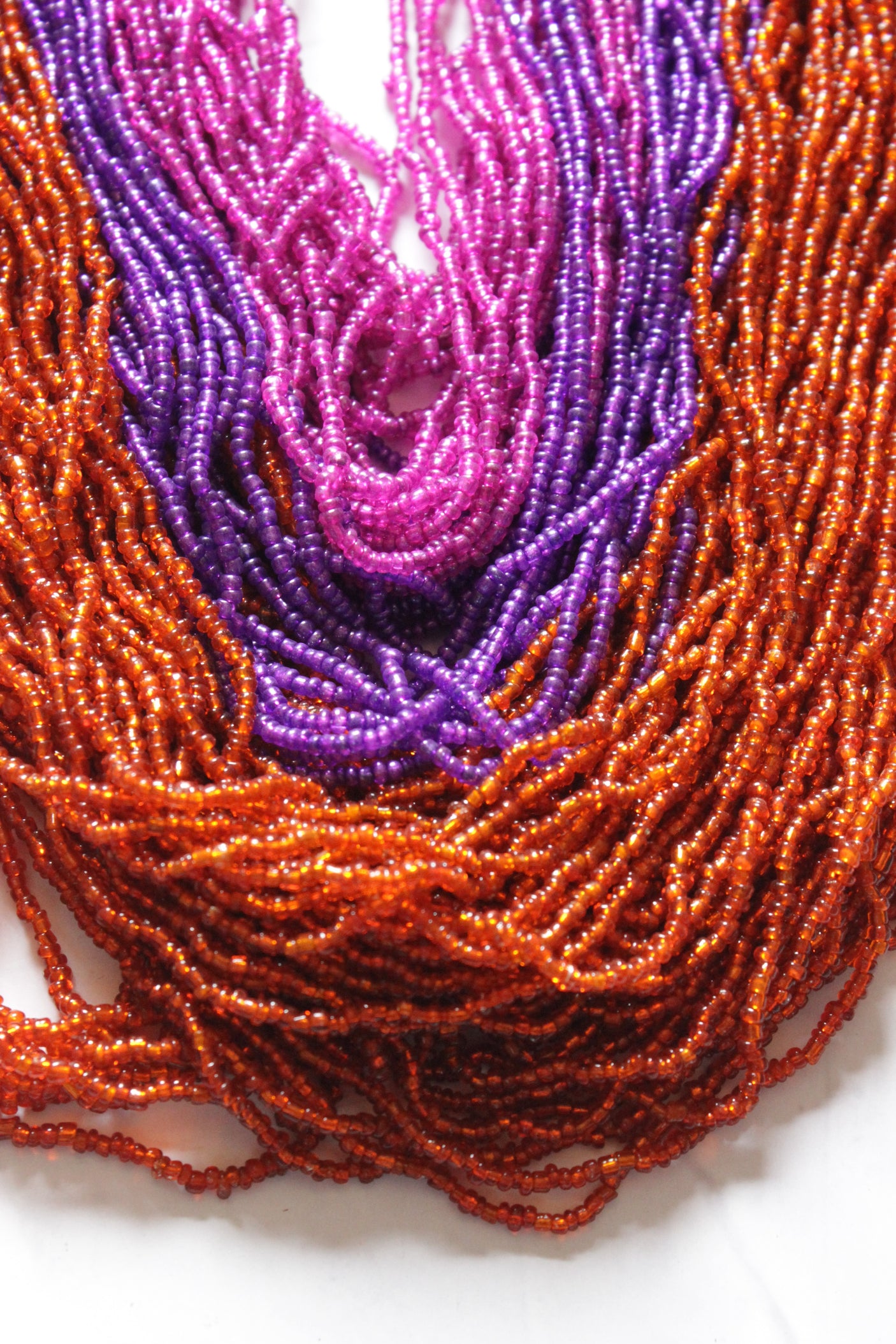 Shades of Purple and Orange Multi-Layer Hand Braided Necklace with Button Closure