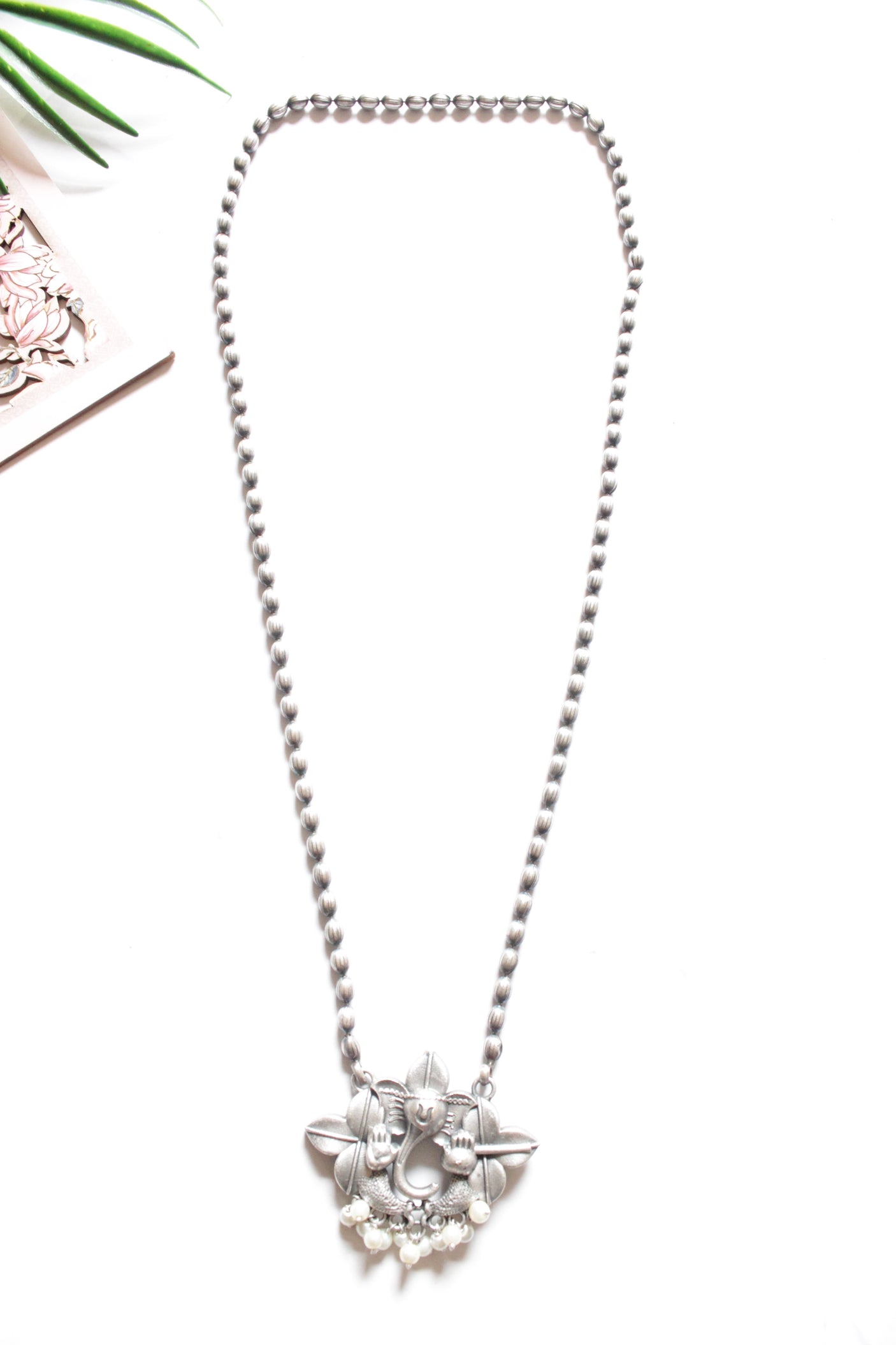 Silver Finish Dholki Beads German Silver Necklace