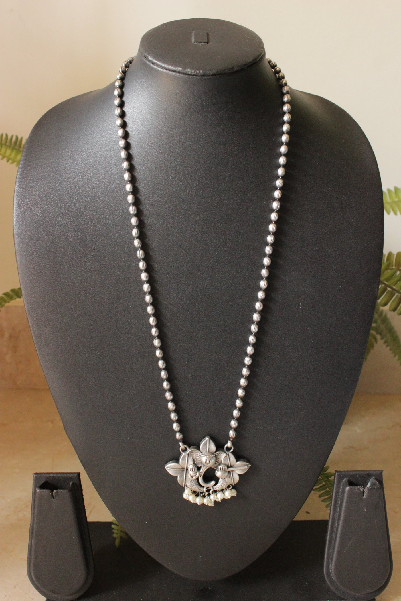 Silver Finish Dholki Beads German Silver Necklace