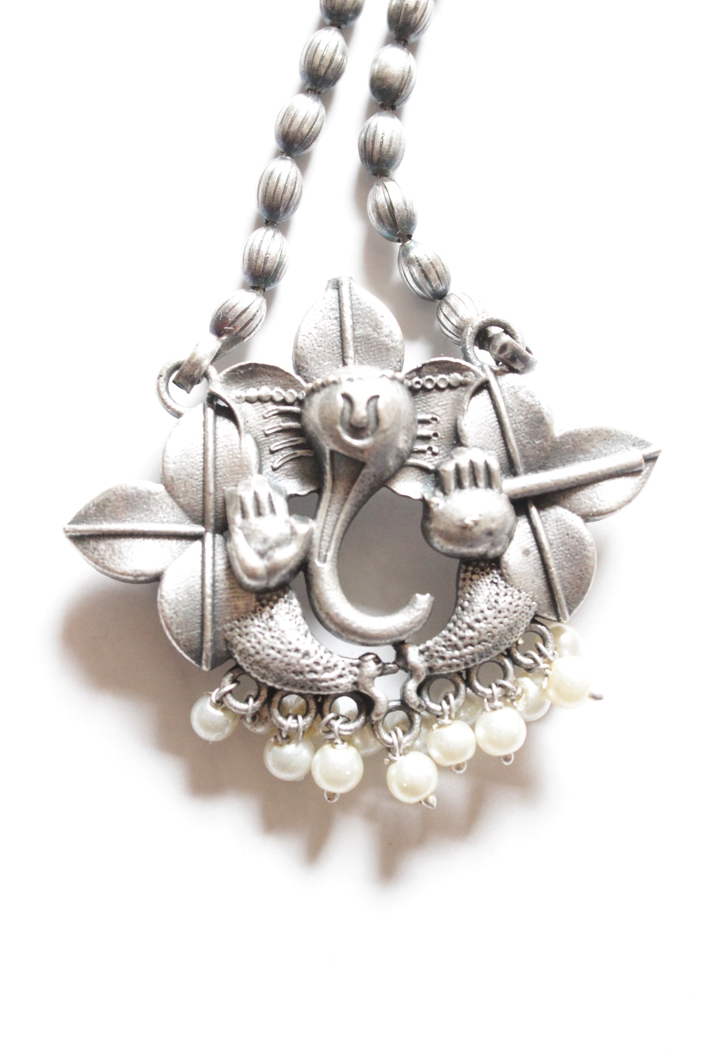 Silver Finish Dholki Beads German Silver Necklace