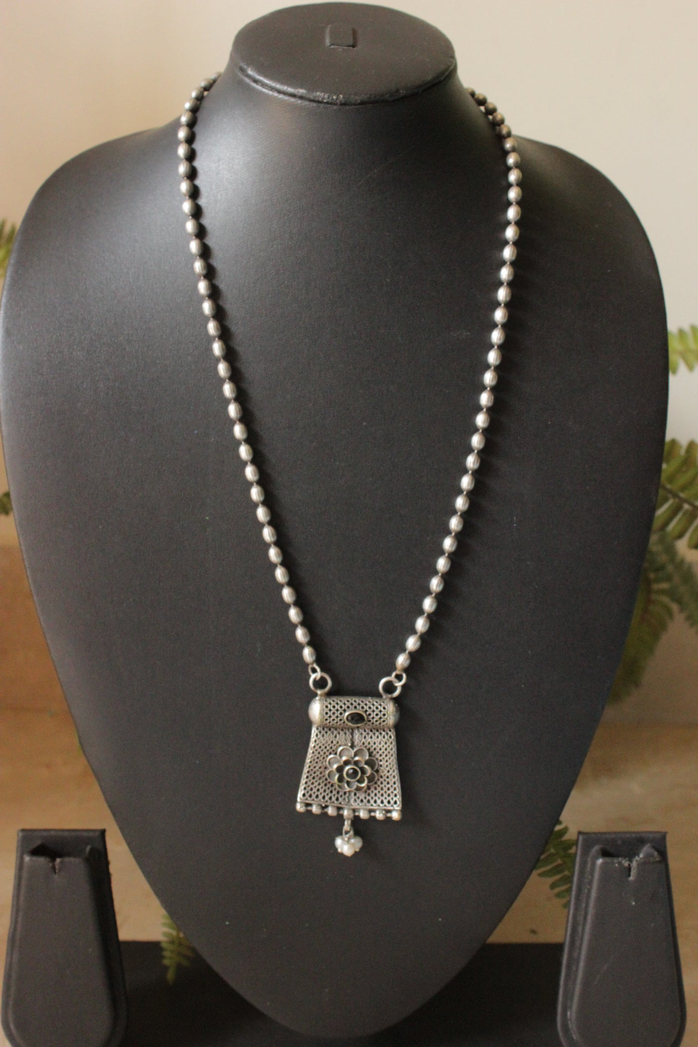 Oxidised Finish Dholki Beads German Silver Necklace