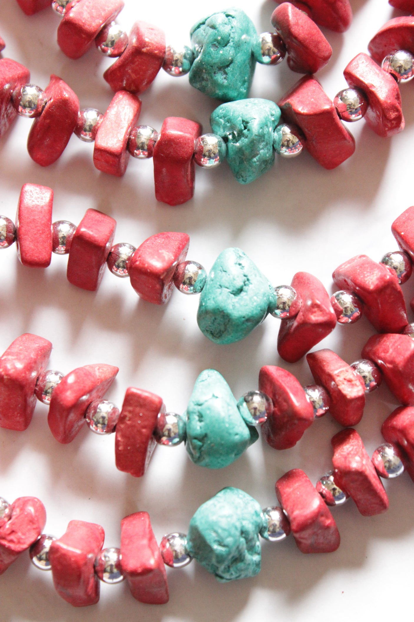 Blue & Red Flower Bone Beads Handcrafted Multi-Layer African Tribal Necklace