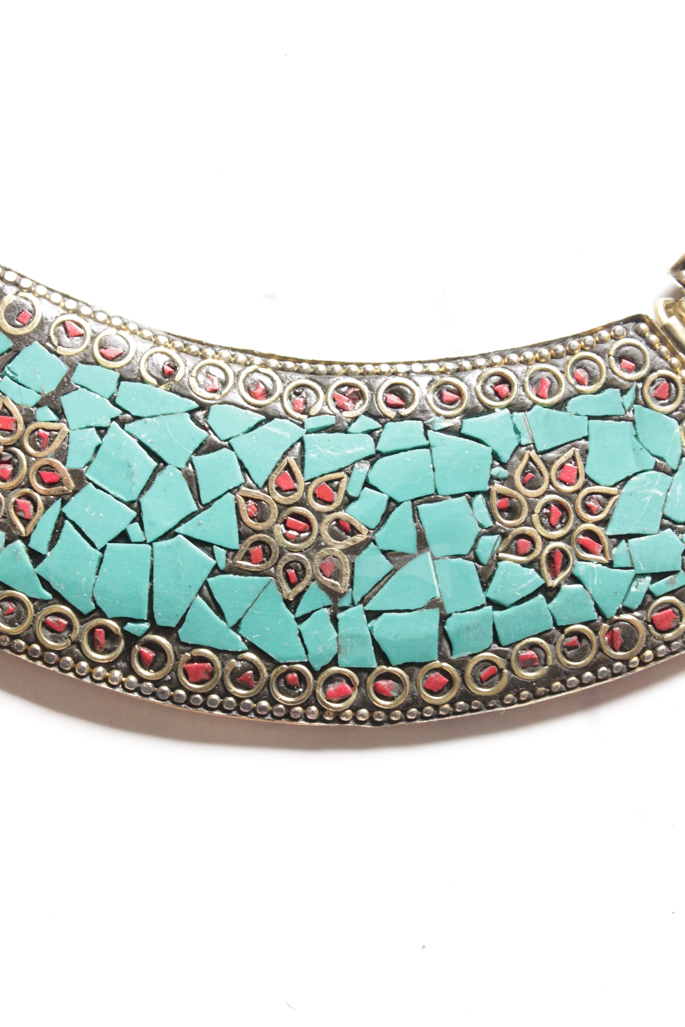 Turquoise Tibetan Hasli Style Gold Toned Chain Closure Necklace