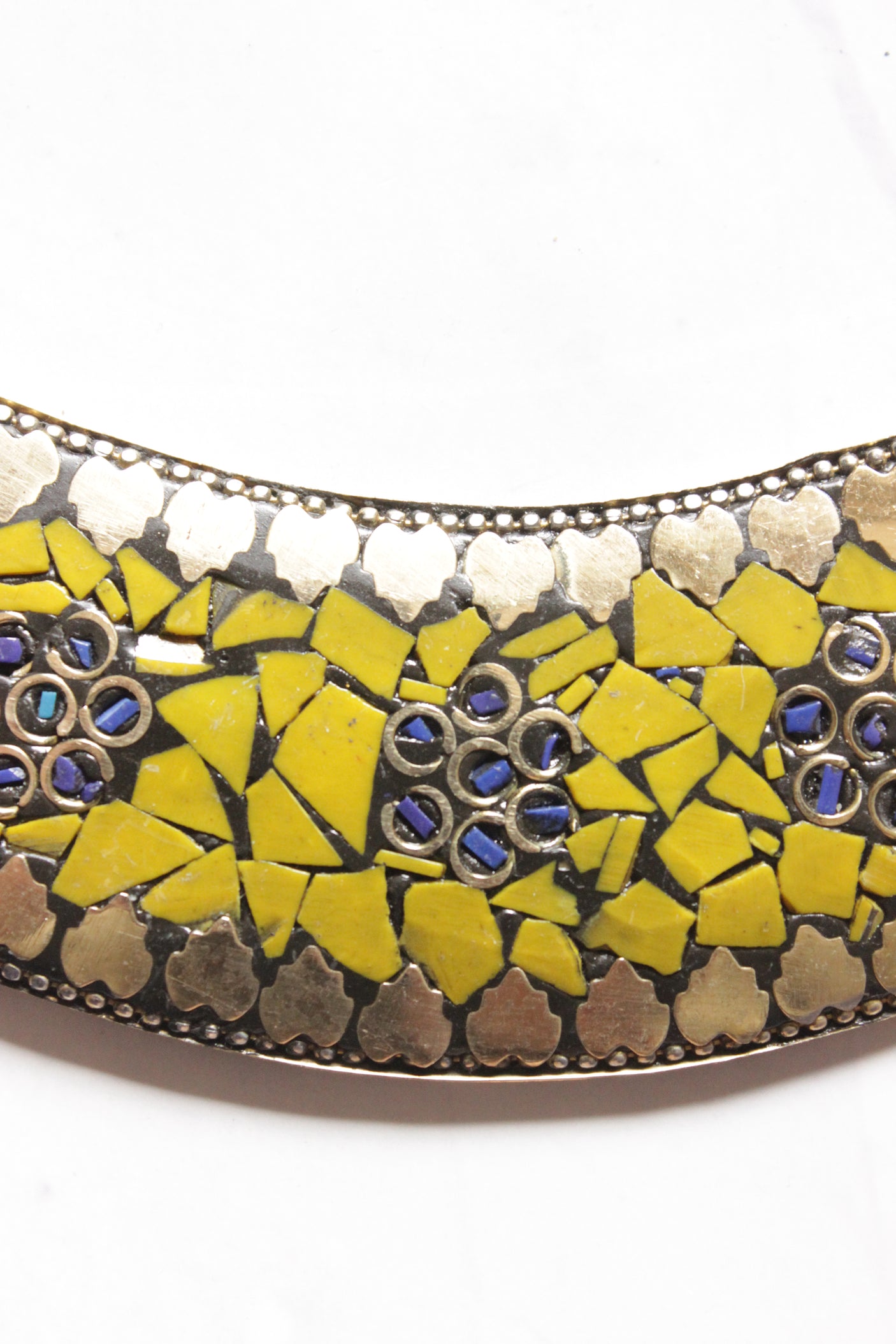 Yellow Tibetan Hasli Style Gold Toned Chain Closure Necklace