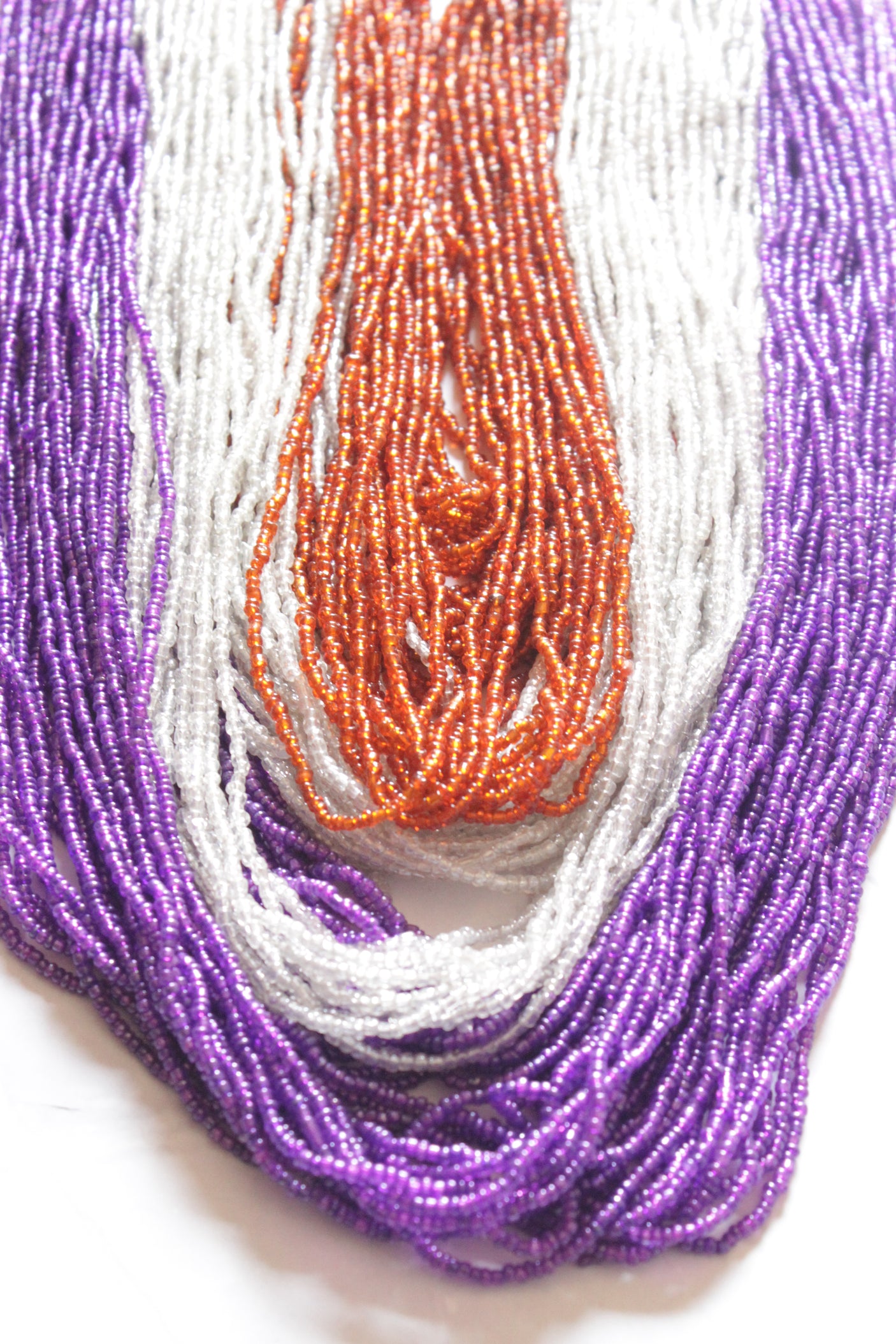 Purple Orange and White Multi-Layer Hand Braided Necklace with Button Closure