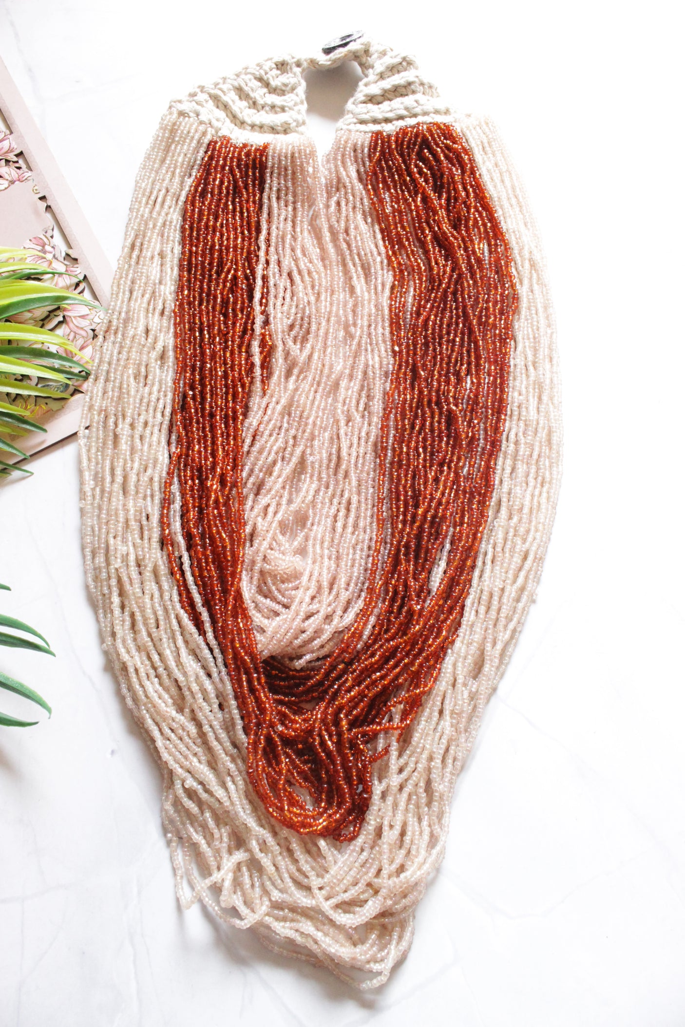 4 Shades Multi-Layer Hand Braided Necklace with Button Closure