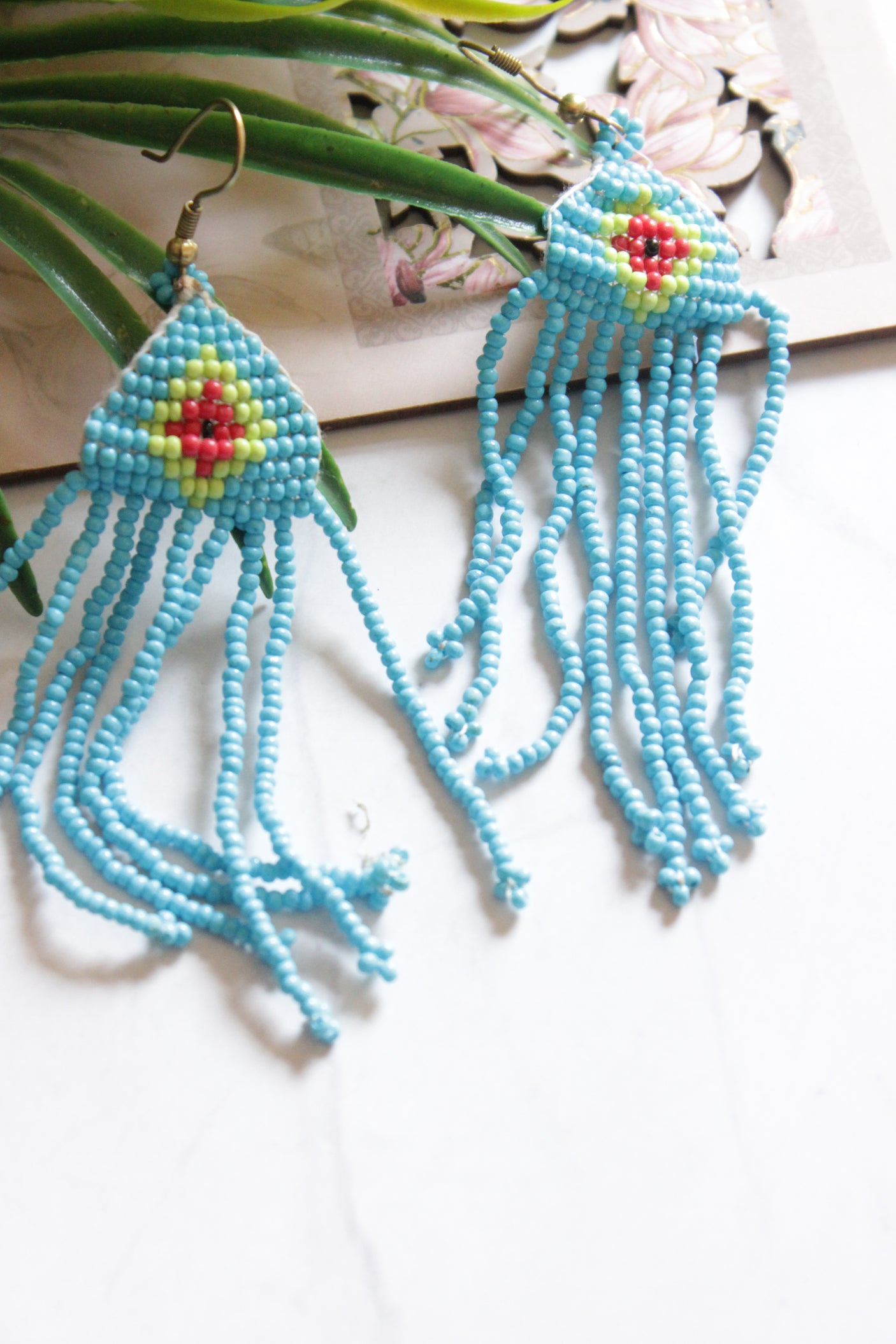 Blue and Green Handmade Beaded Necklace Set