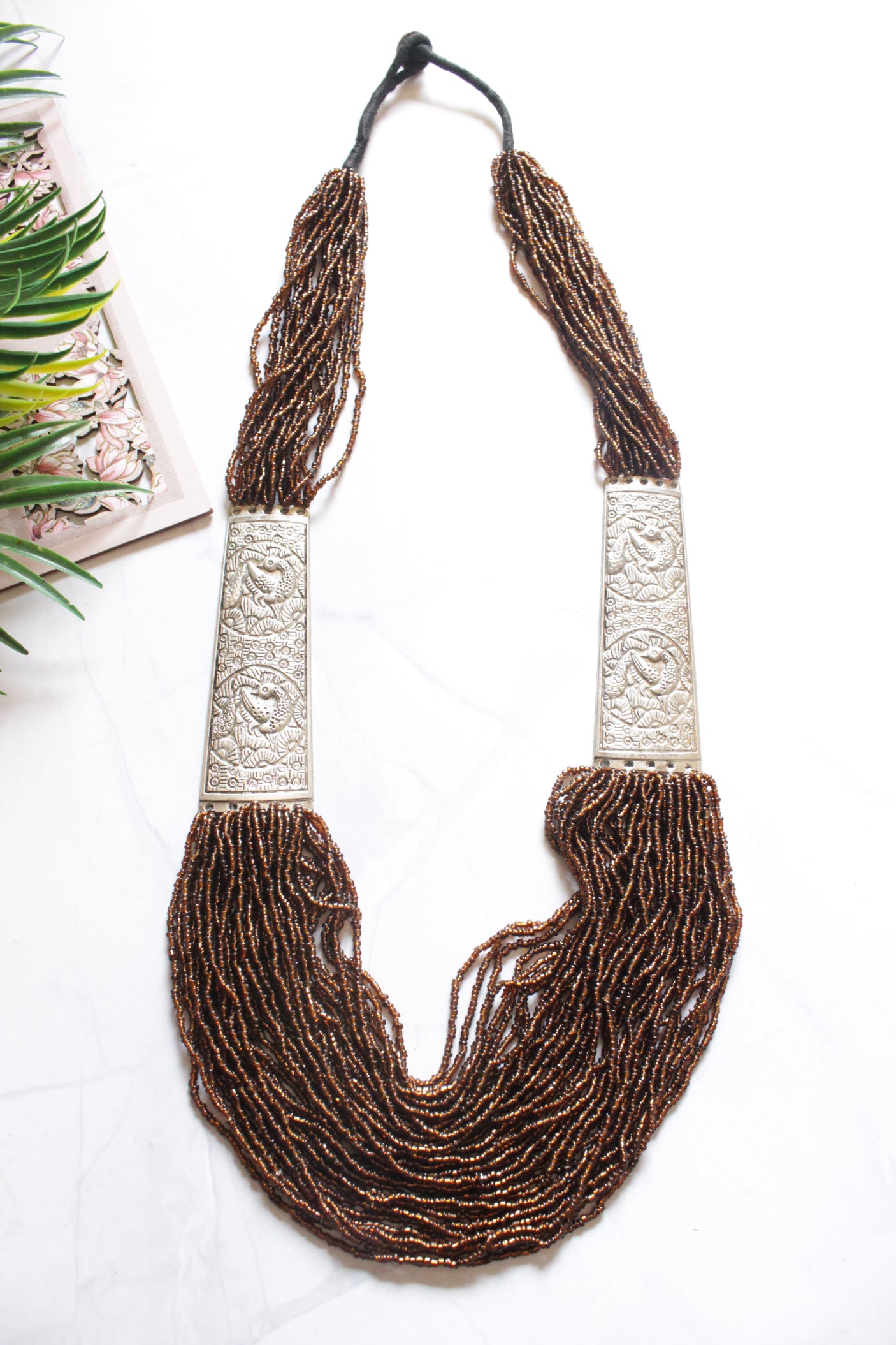 Bronze Multi-Layer Hand Beaded Necklace with Metal Accents