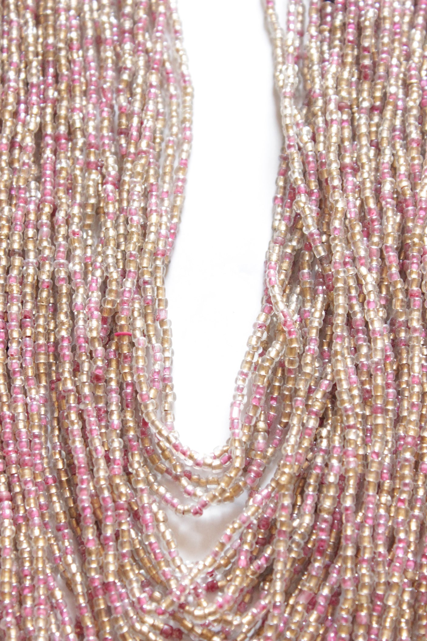 Muted White and Pink Multi Layer Handmade Beaded Necklace