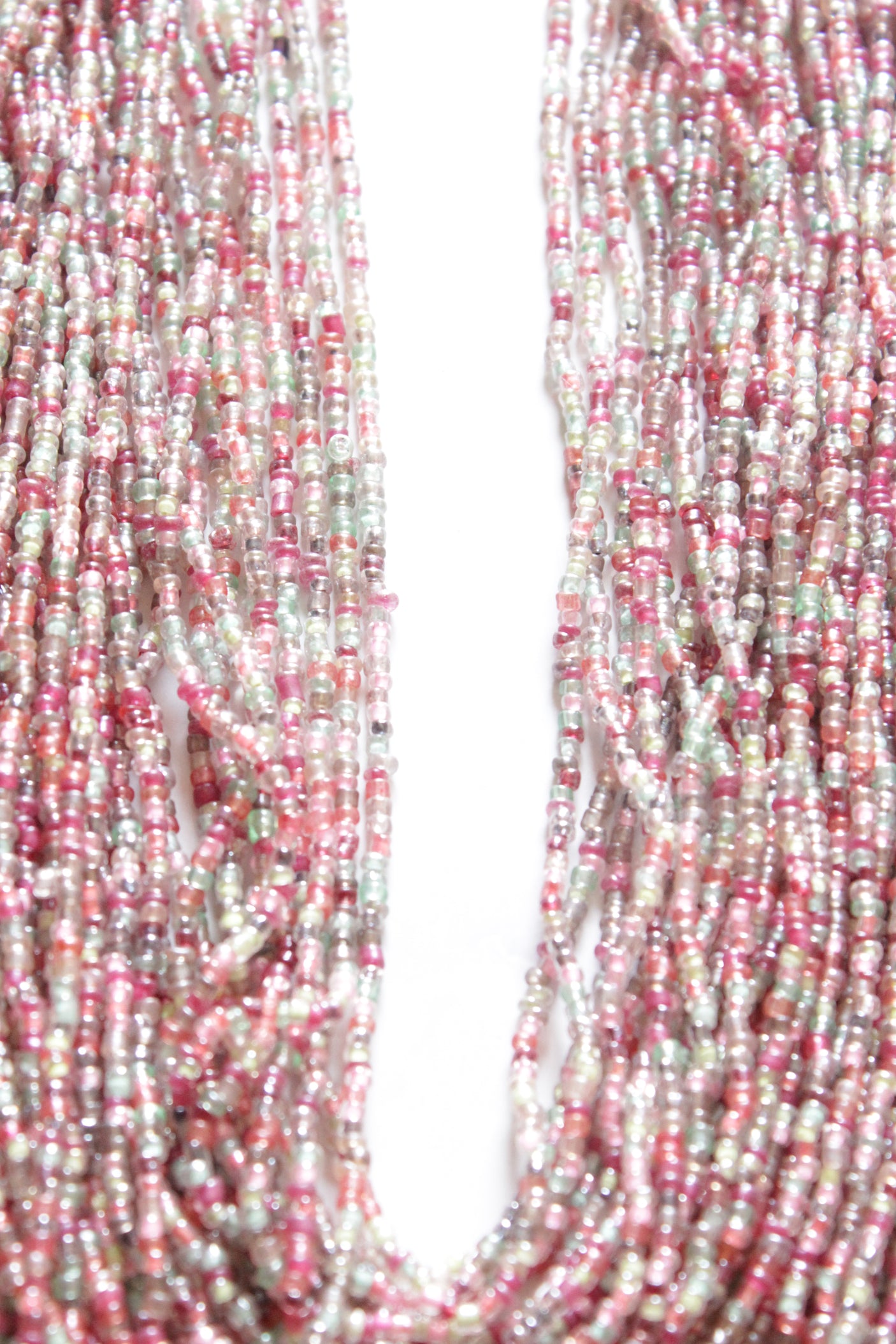 Muted Green and Pink Multi Layer Handmade Beaded Necklace