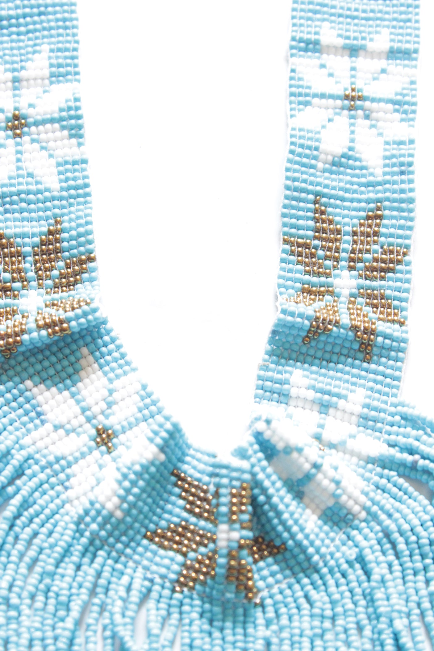 Sea Blue and Bronze Hand Braided Beads Collar Necklace