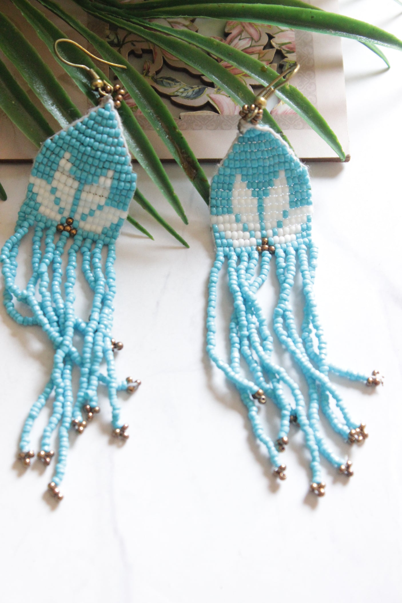 Sea Blue and Bronze Hand Braided Beads Collar Necklace