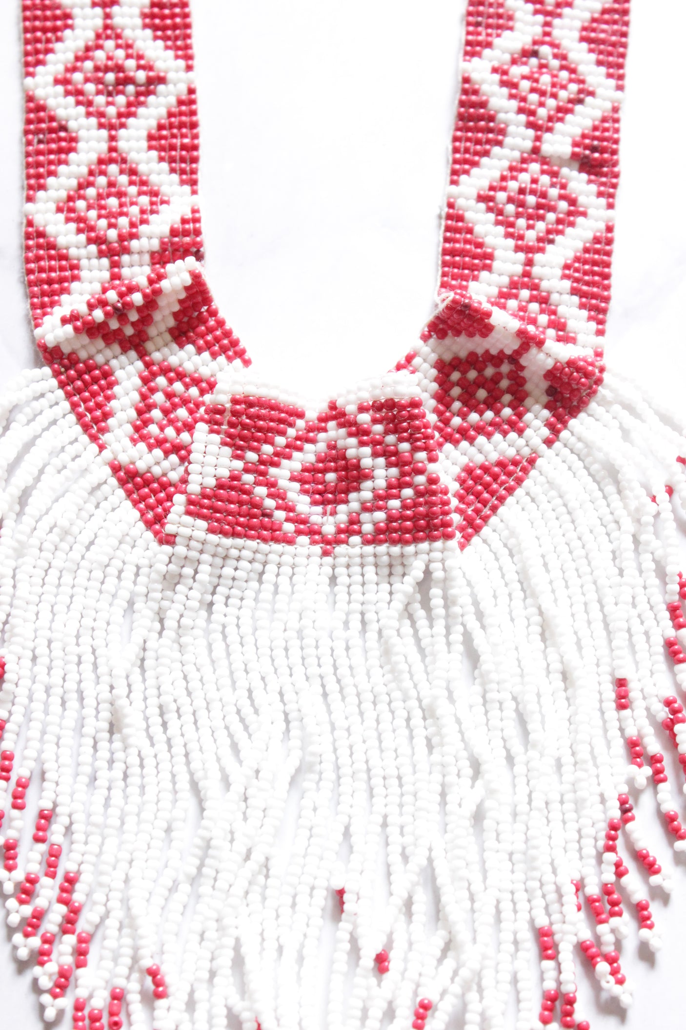 White and Red Hand Braided Beads Collar Necklace