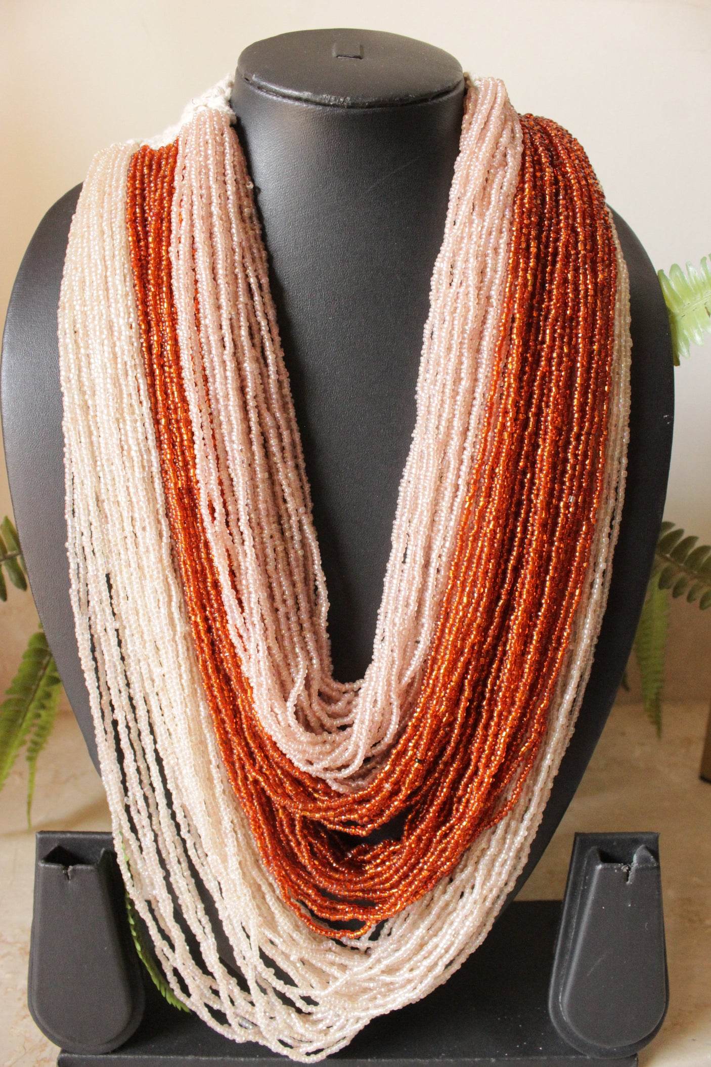 4 Shades Multi-Layer Hand Braided Necklace with Button Closure