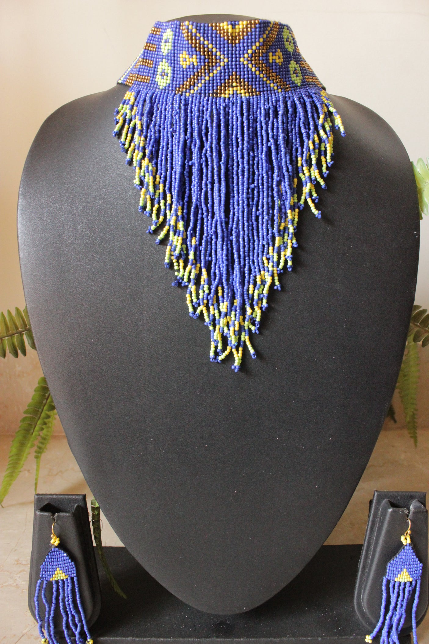 Violet and Green Hand Braided Beads Collar Necklace