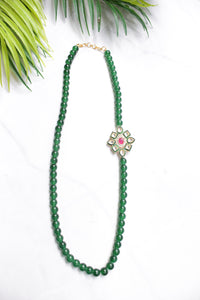 Green Glass Beads Kundan Stones Embellished Gold Toned Necklace