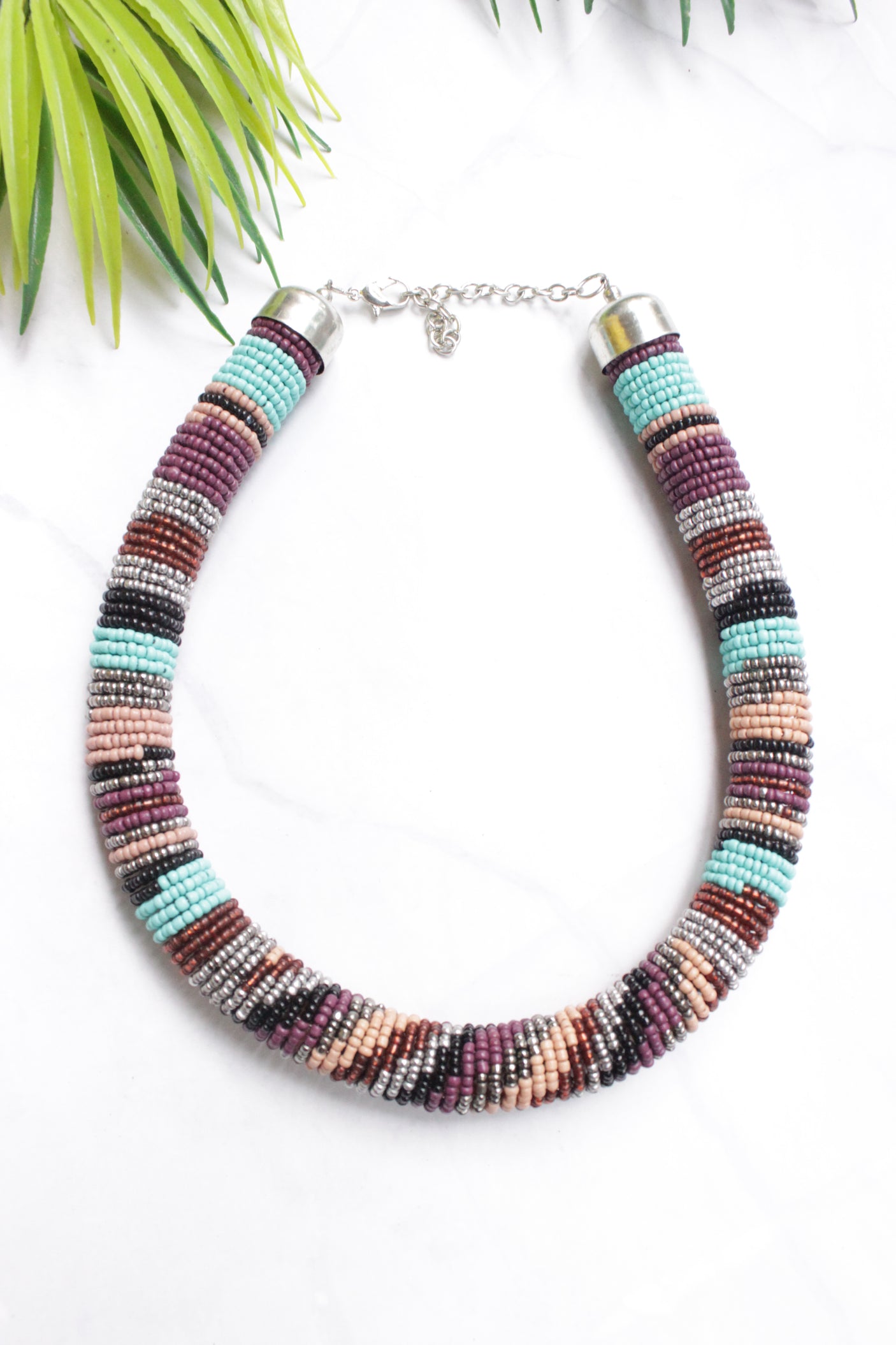 Muted Multi-Color Beads Handmade Braided Hasli Necklace