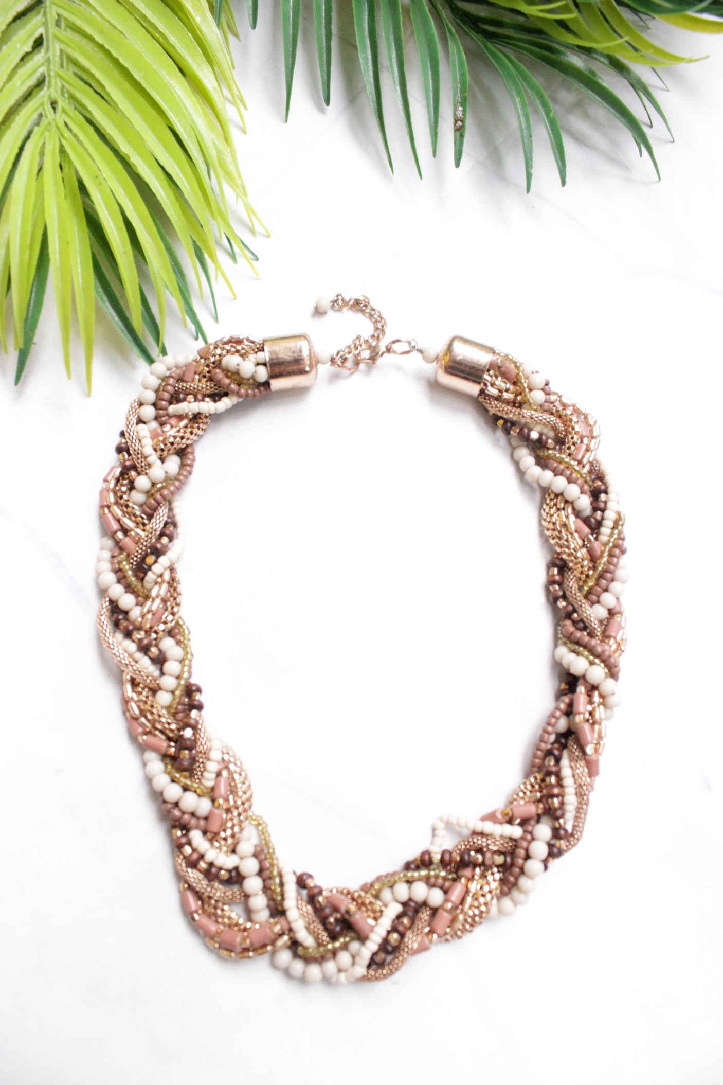 Chains and Beaded Strings Intertwined Handmade Necklace